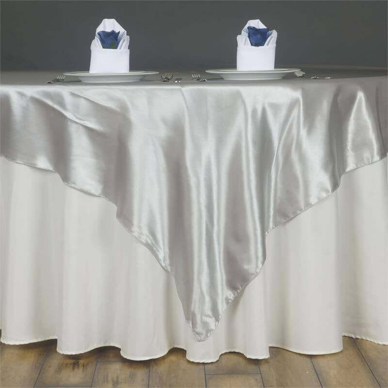 Satin Square Table Overlay 60"x60" Silver - Luxurious Wedding Table Topper - Image 6