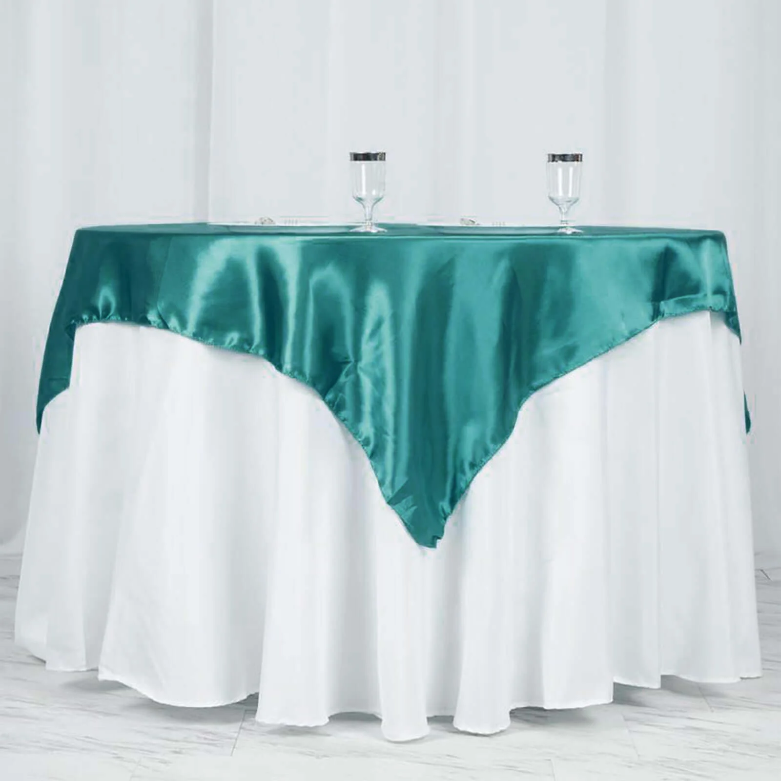 Satin Square Table Overlay 60"x60" Turquoise - Luxurious Wedding Table Topper - Image 3