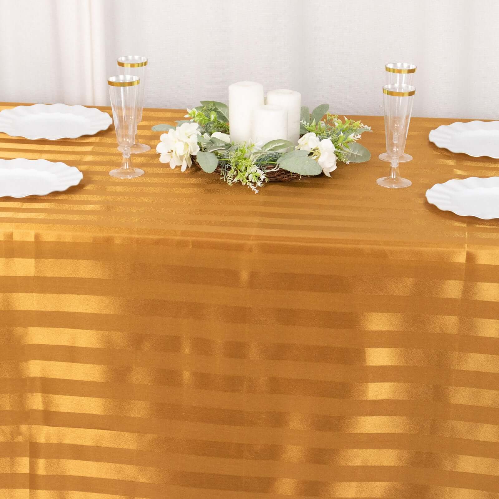 Satin Stripe Rectangular Tablecloth 90"x132" Gold - Silky Smooth Seamless Table Cover - Image 6