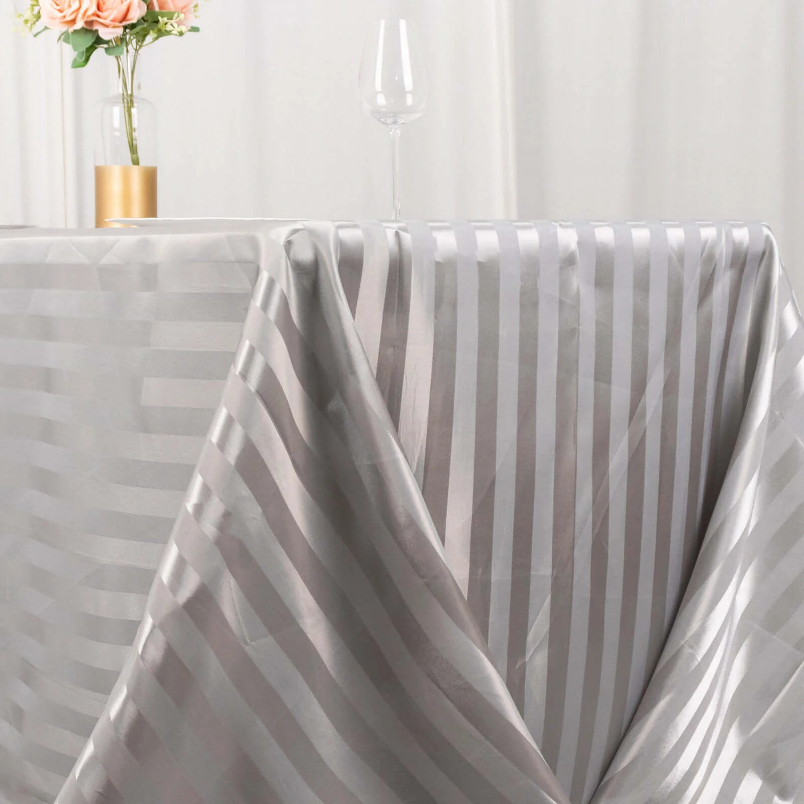 Satin Stripe Rectangular Tablecloth 90"x132" Silver - Silky Smooth Seamless Table Cover - Image 13