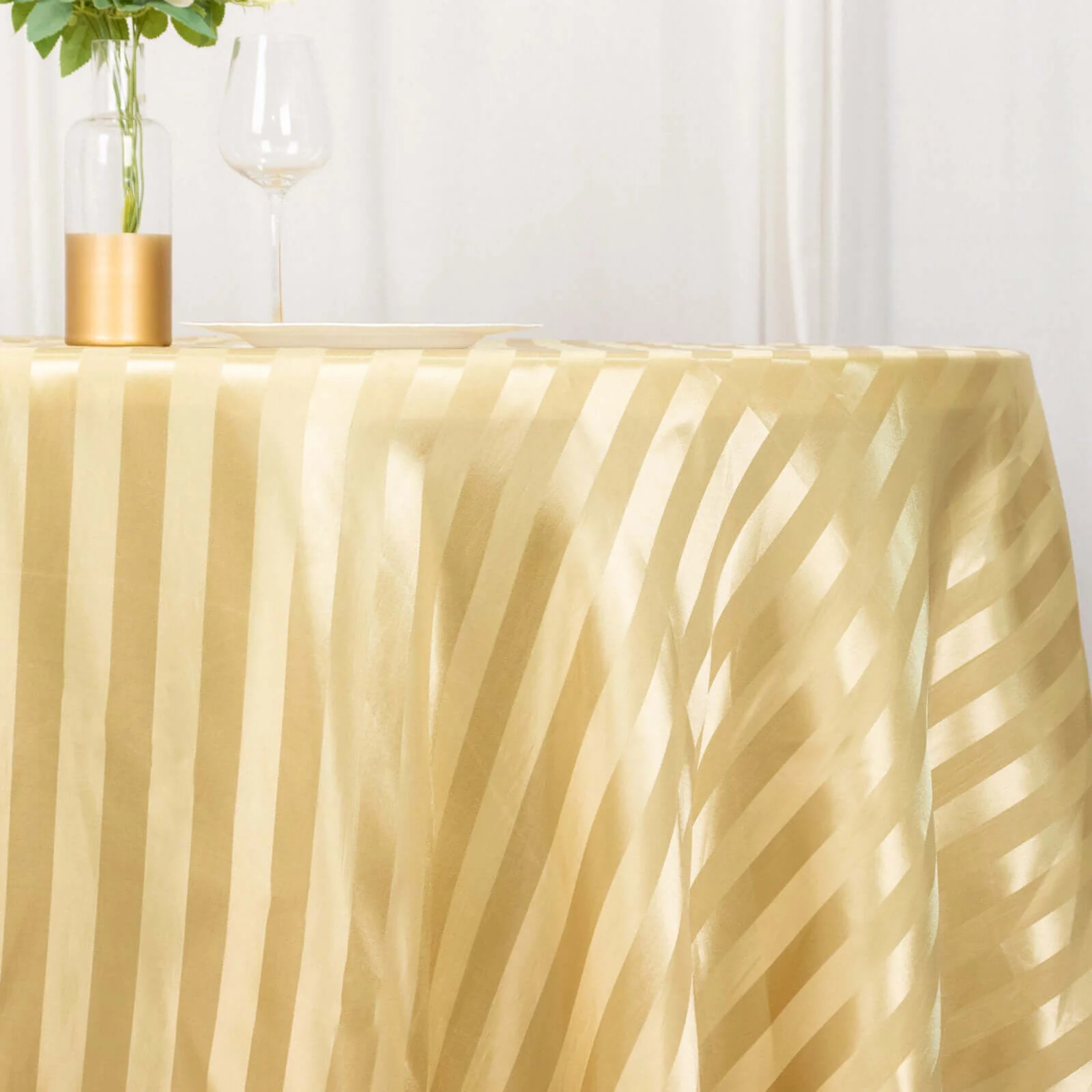 Satin Stripe Round Tablecloth 120" Champagne - Seamless Silky Smooth Table Cover - Image 2