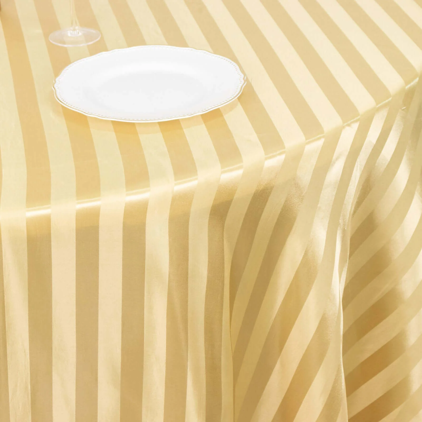 Satin Stripe Round Tablecloth 120" Champagne - Seamless Silky Smooth Table Cover - Image 6