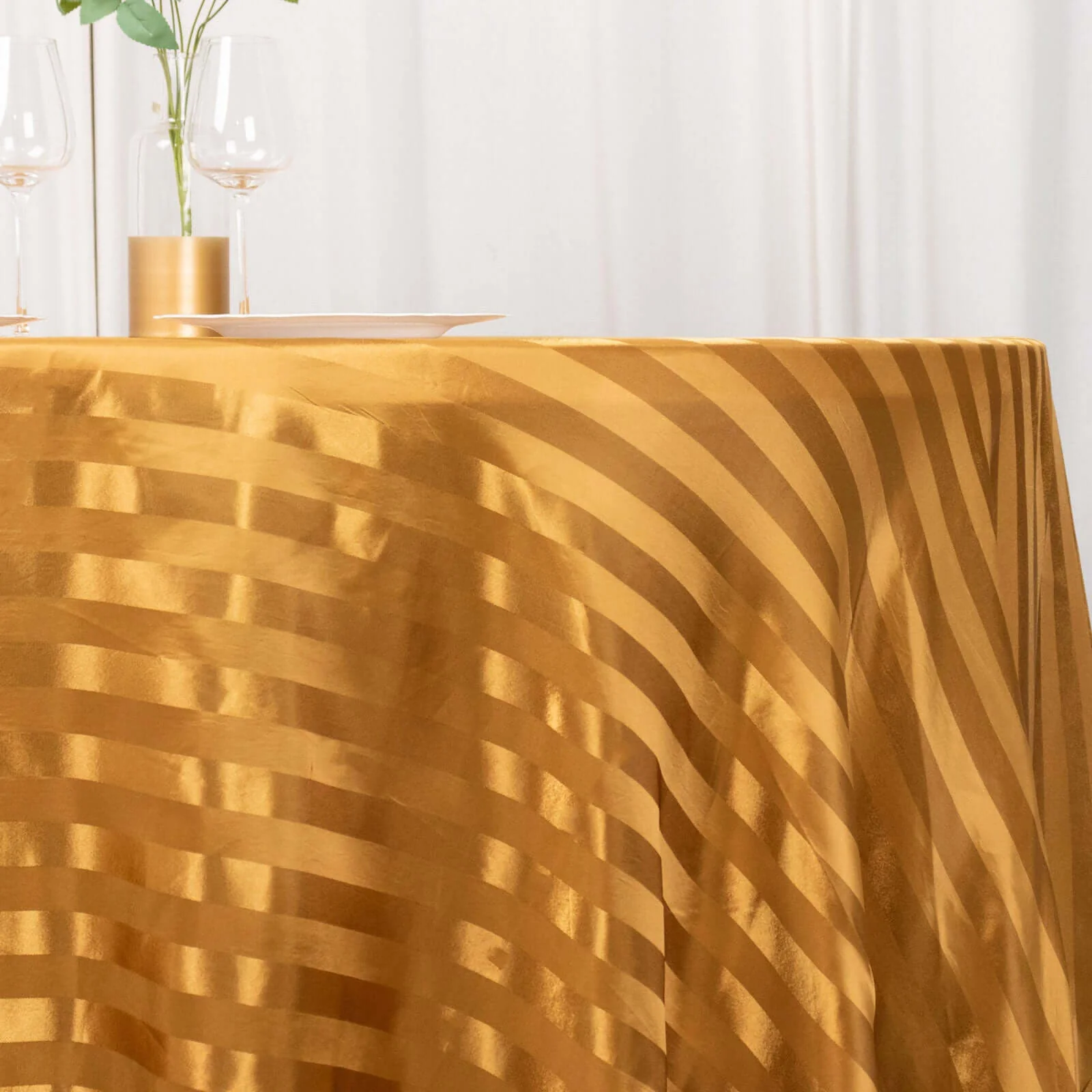 Satin Stripe Round Tablecloth 120" Gold - Seamless Silky Smooth Table Cover - Image 2