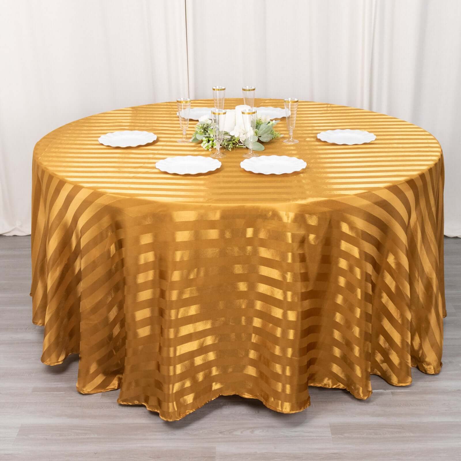 Satin Stripe Round Tablecloth 120" Gold - Seamless Silky Smooth Table Cover - Image 3