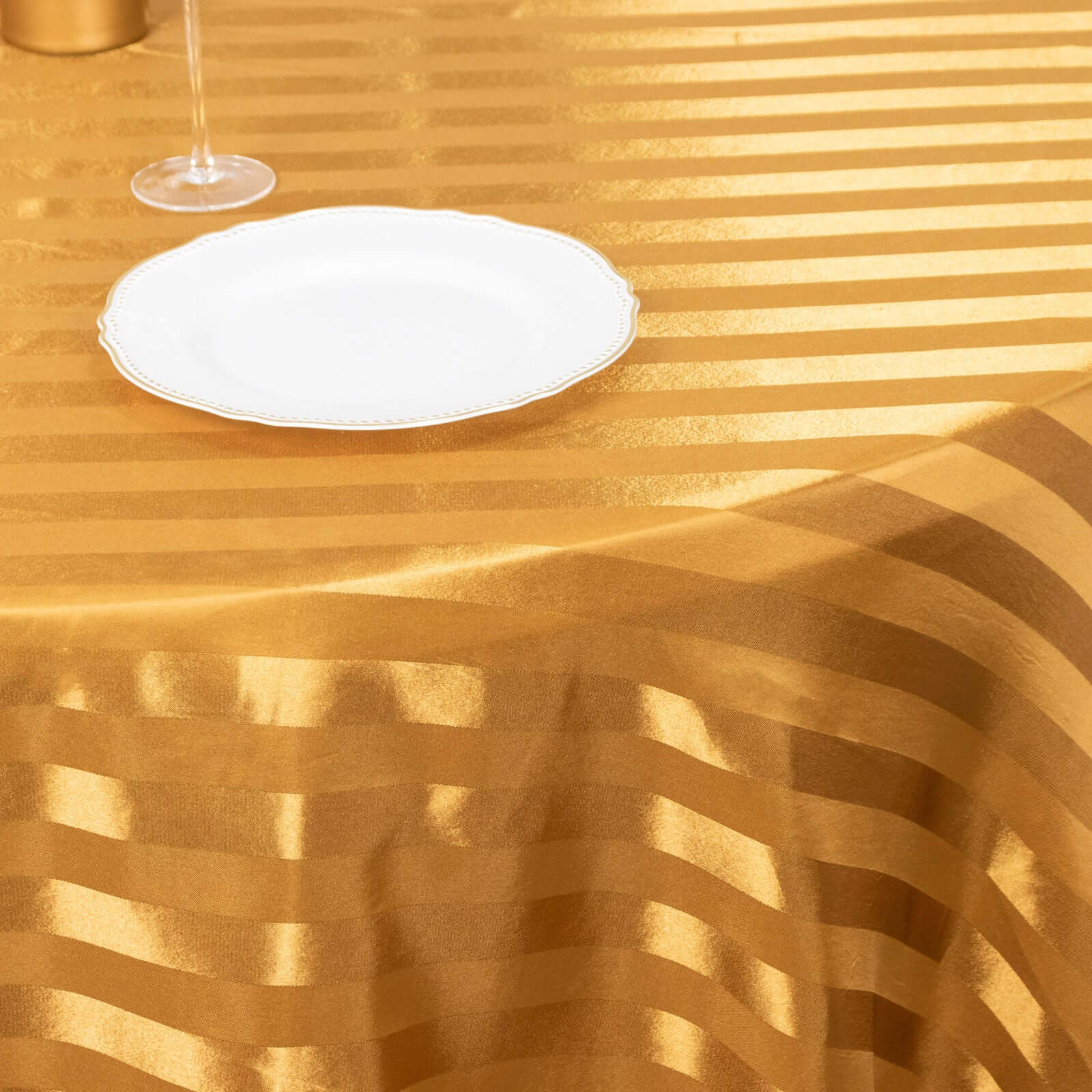 Satin Stripe Round Tablecloth 120" Gold - Seamless Silky Smooth Table Cover - Image 6