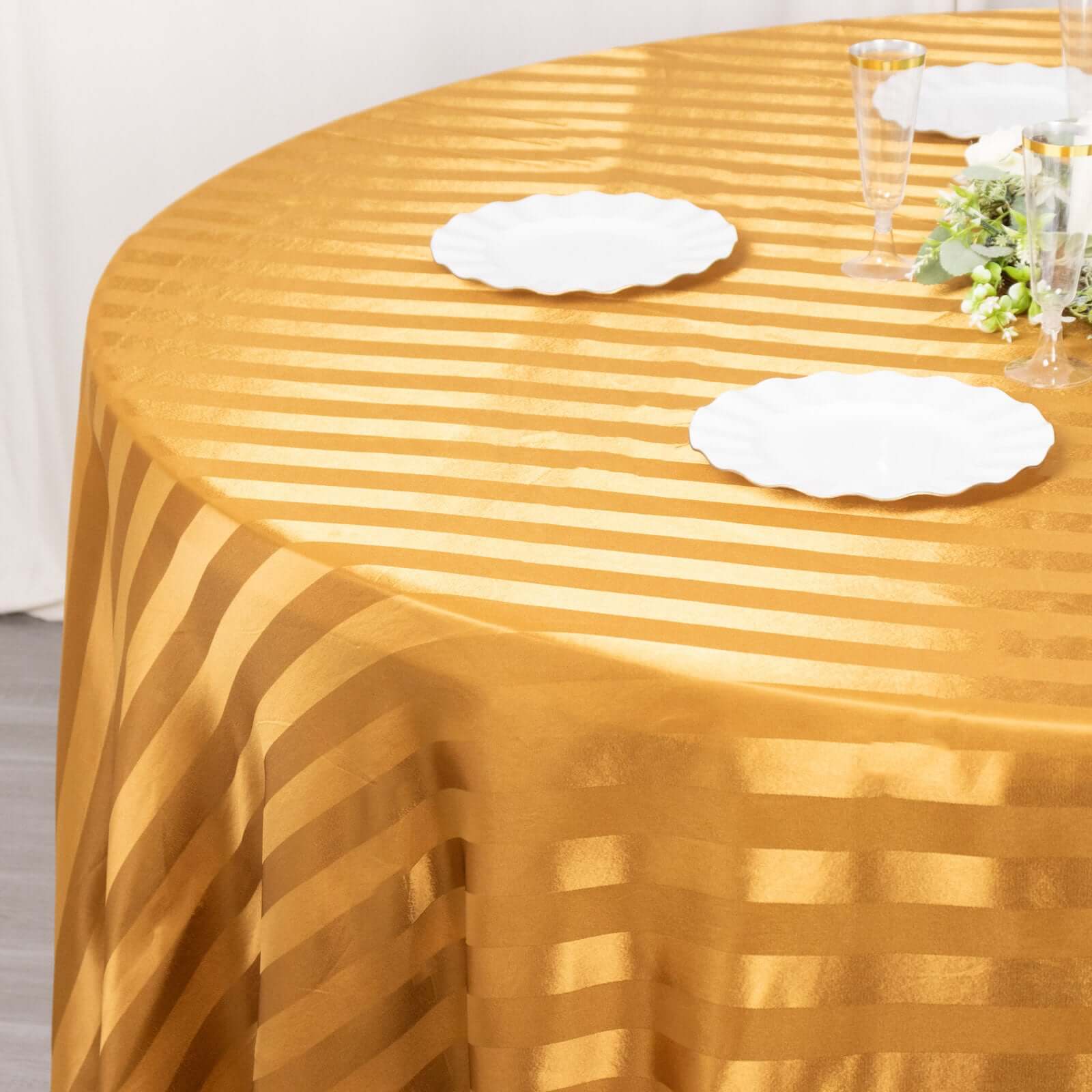 Satin Stripe Round Tablecloth 120" Gold - Seamless Silky Smooth Table Cover - Image 8