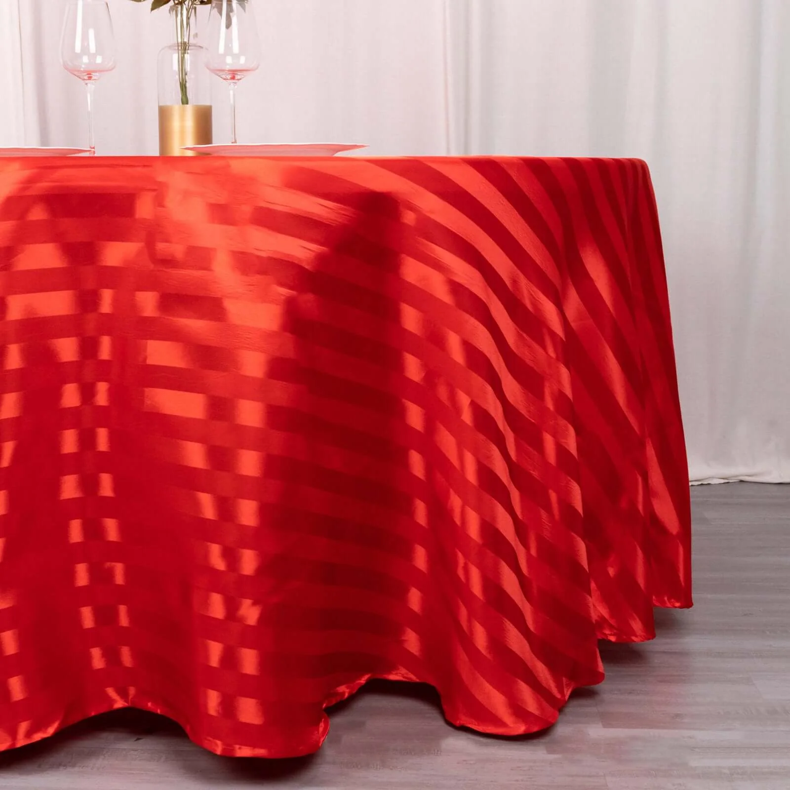 Satin Stripe Round Tablecloth 120" Red - Seamless Silky Smooth Table Cover - Image 2