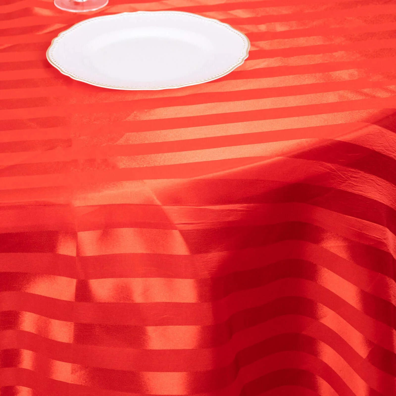 Satin Stripe Round Tablecloth 120" Red - Seamless Silky Smooth Table Cover - Image 6