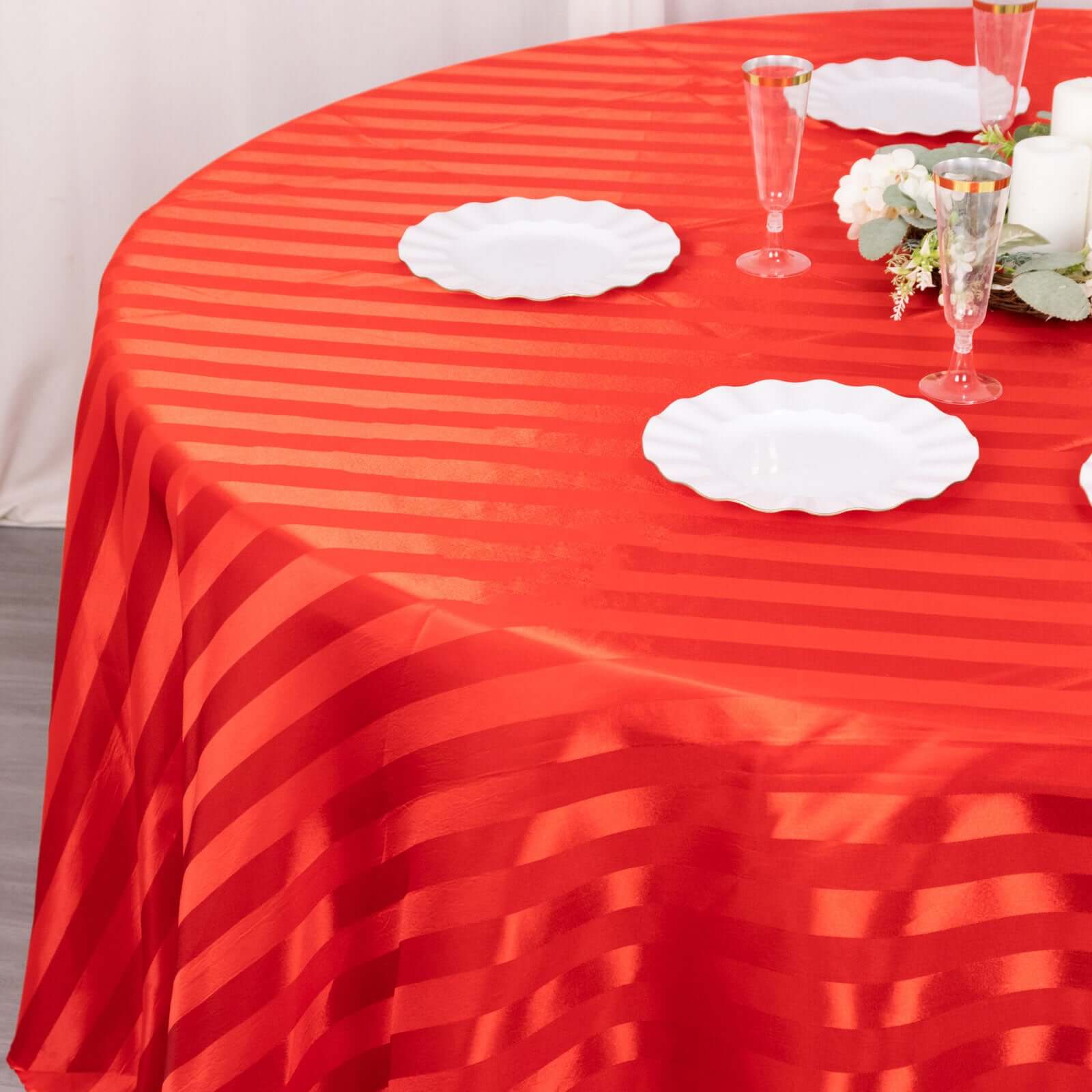 Satin Stripe Round Tablecloth 120" Red - Seamless Silky Smooth Table Cover - Image 8
