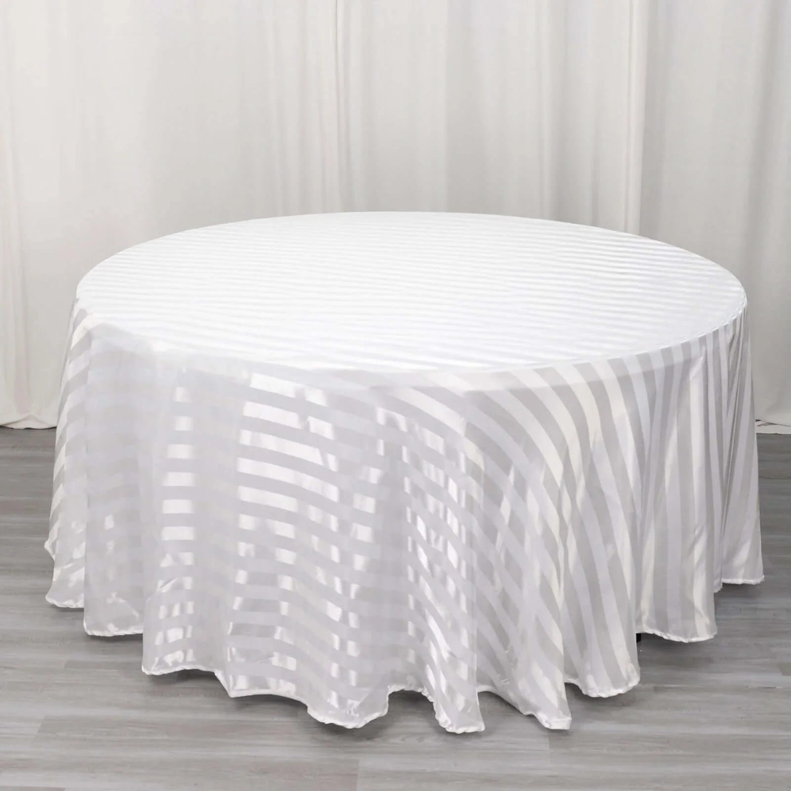Satin Stripe Round Tablecloth 120" White - Seamless Silky Smooth Wedding Decor