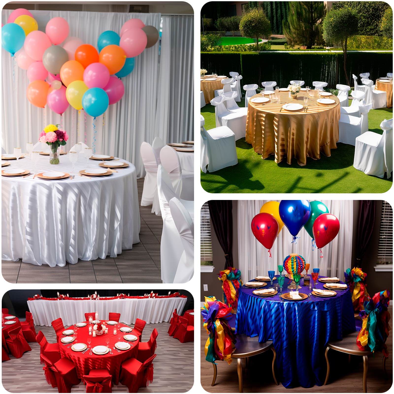 Satin Stripe Round Tablecloth 120" White - Seamless Silky Smooth Wedding Decor - Image 5