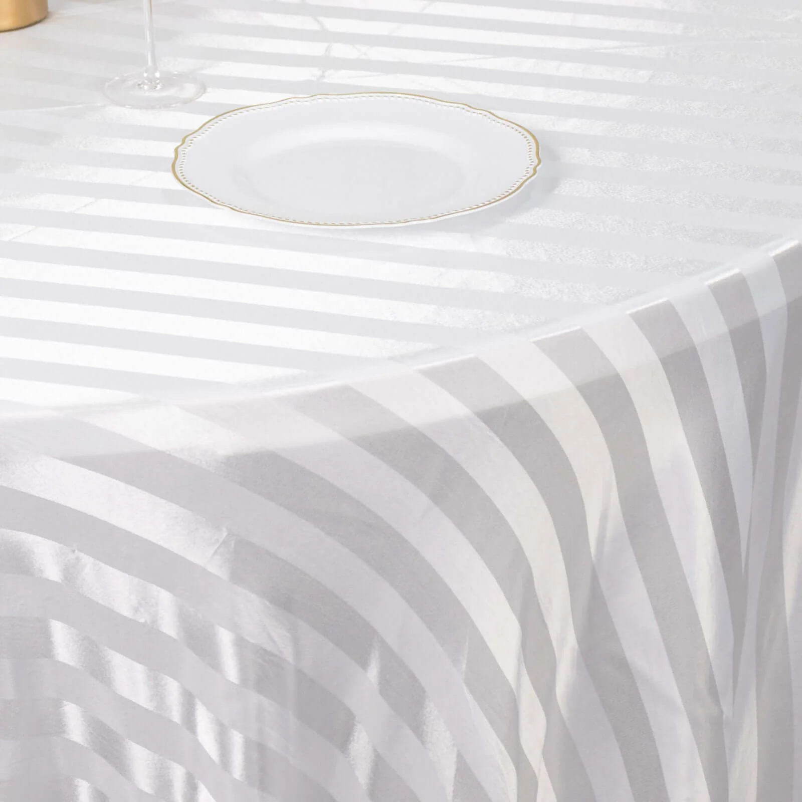 Satin Stripe Round Tablecloth 120" White - Seamless Silky Smooth Wedding Decor - Image 6