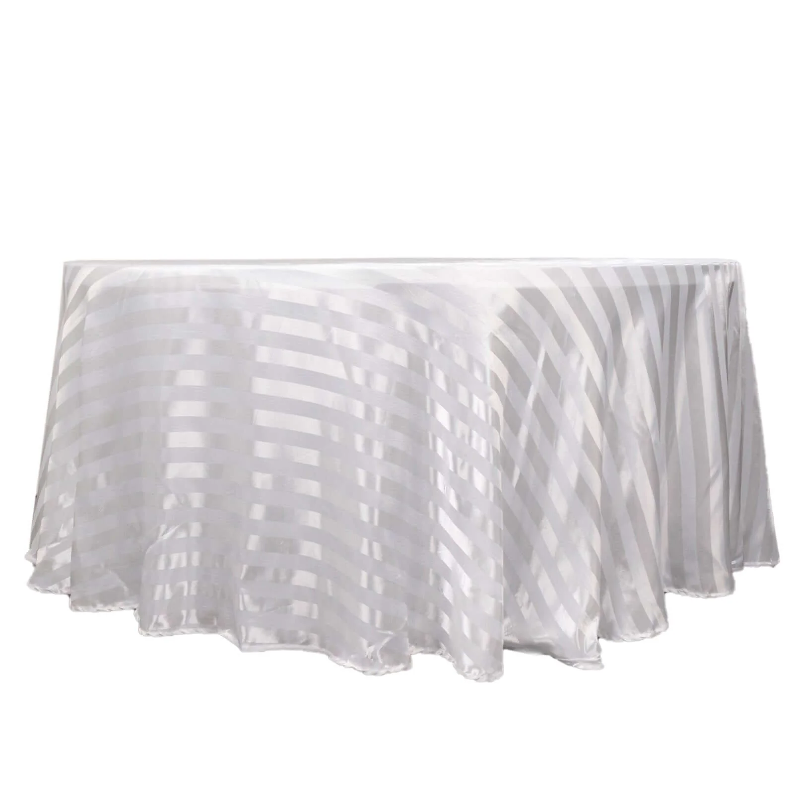 Satin Stripe Round Tablecloth 120" White - Seamless Silky Smooth Wedding Decor - Image 7