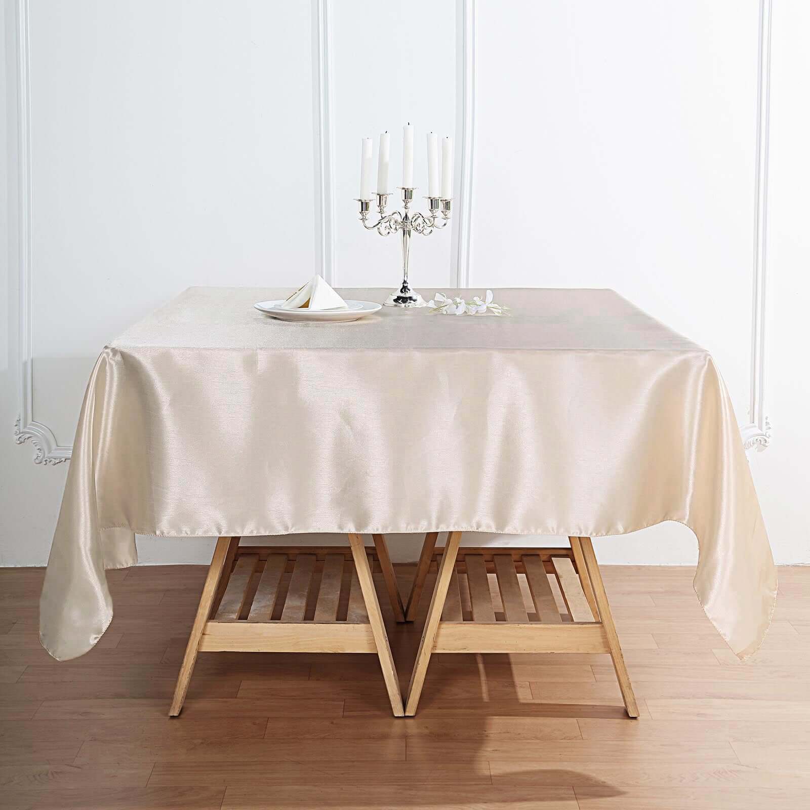 Satin Table Overlay 72"x72" Beige - Wrinkle Resistant & Smooth Table Topper - Image 2