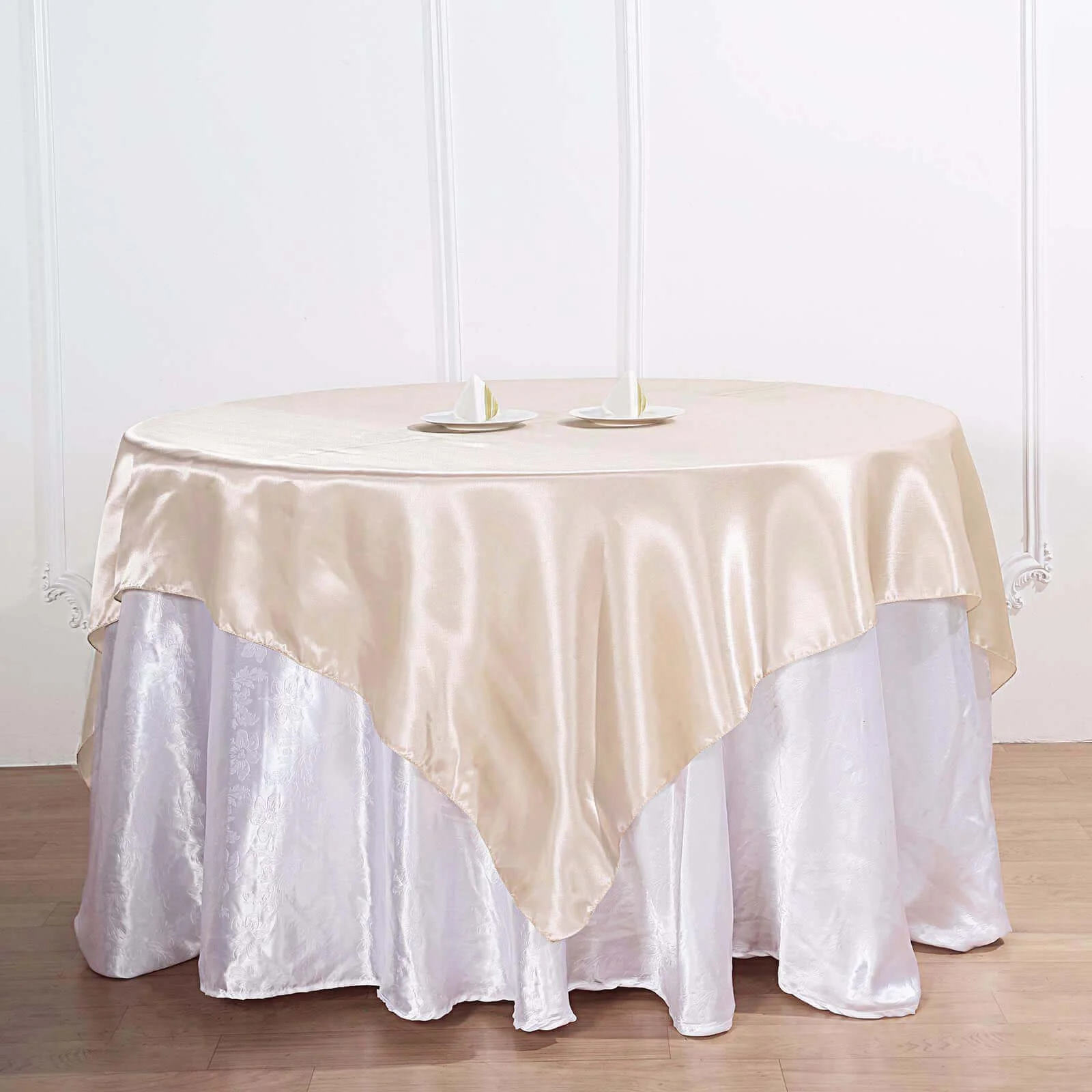 Satin Table Overlay 72"x72" Beige - Wrinkle Resistant & Smooth Table Topper - Image 5