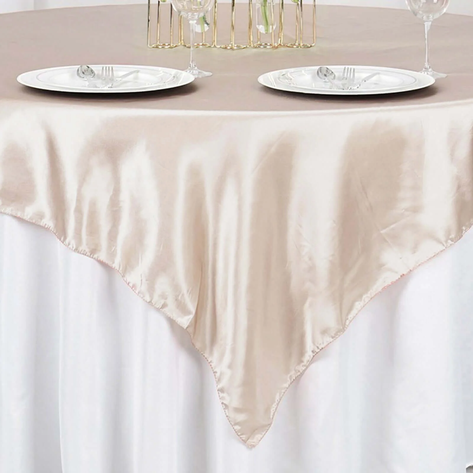 Satin Table Overlay 72"x72" Beige - Wrinkle Resistant & Smooth Table Topper - Image 8