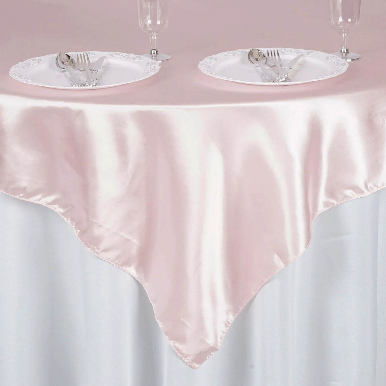 Satin Table Overlay 72"x72" Blush - Wrinkle Resistant & Smooth Table Topper - Image 8