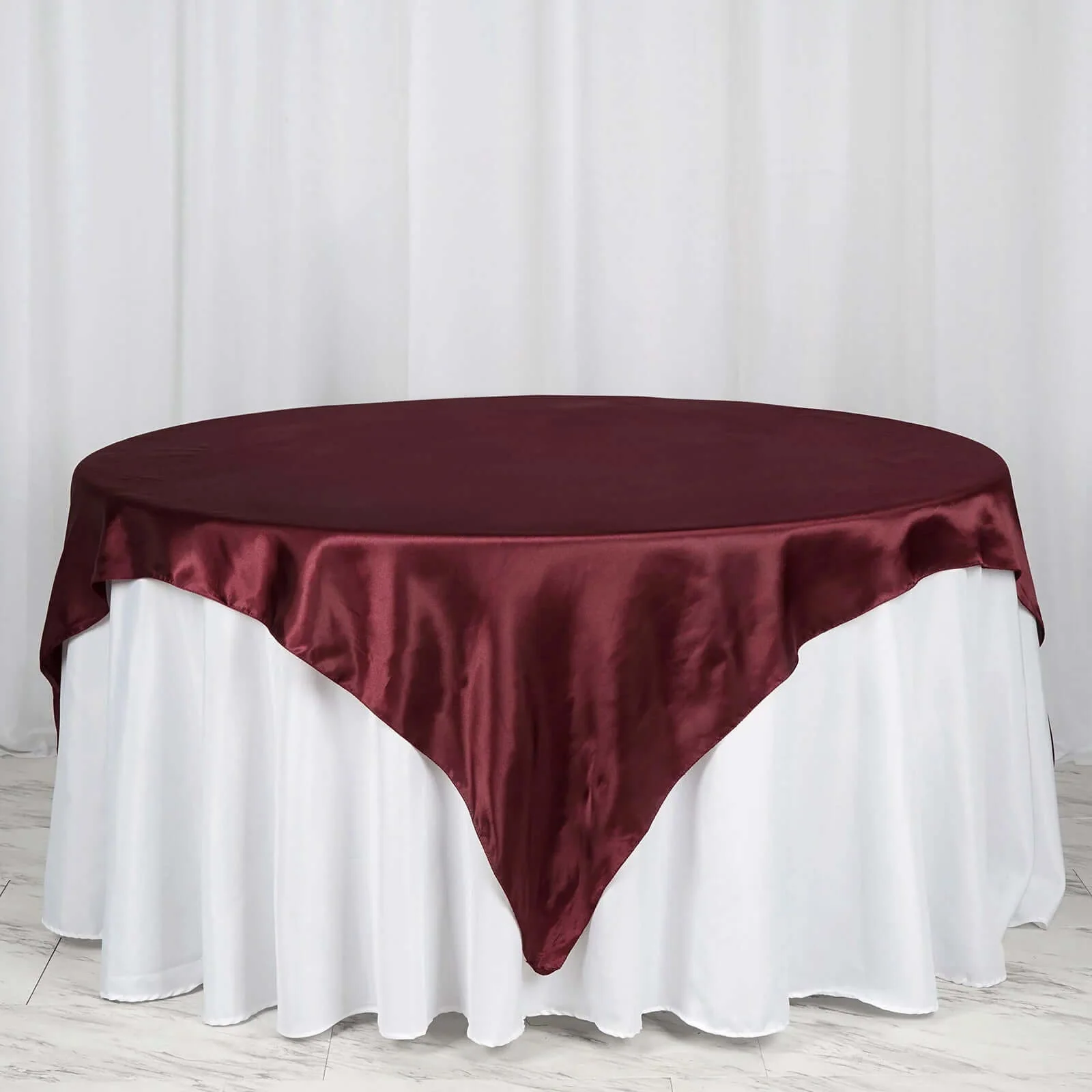 Satin Table Overlay 72"x72" Burgundy - Wrinkle Resistant & Smooth Table Topper