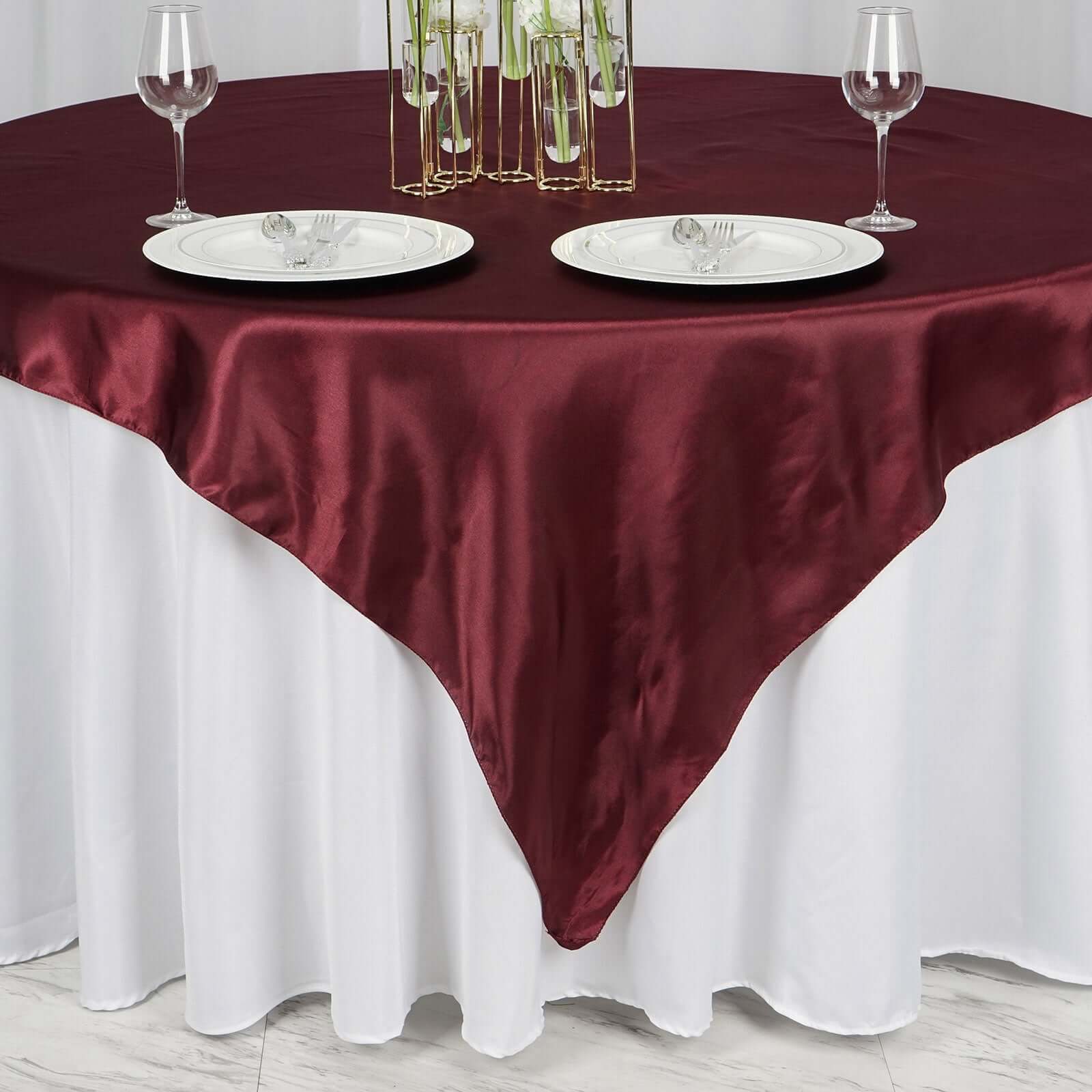 Satin Table Overlay 72"x72" Burgundy - Wrinkle Resistant & Smooth Table Topper - Image 4