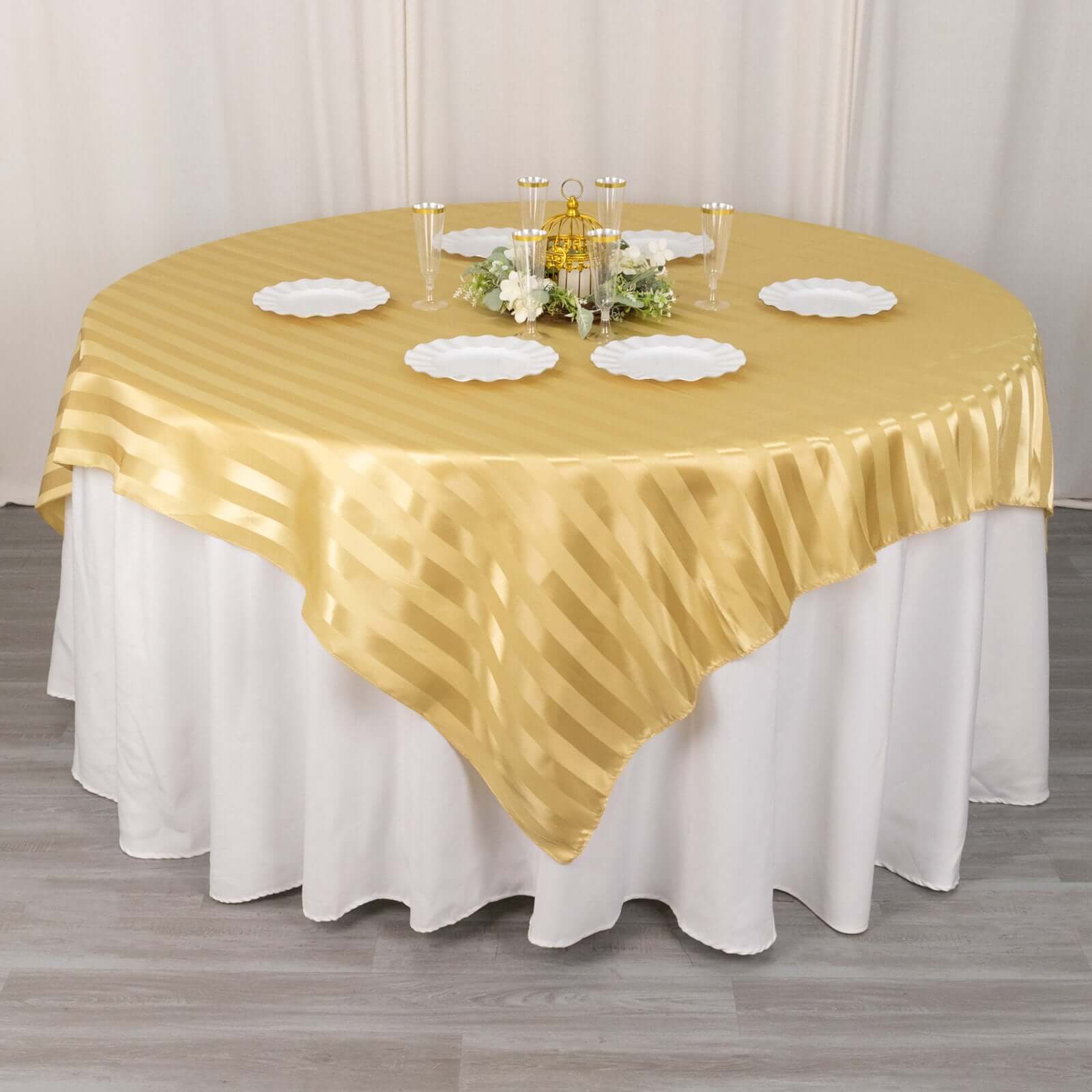 Satin Table Overlay 72"x72" Champagne - Smooth Finish Stripe Table Topper - Image 3