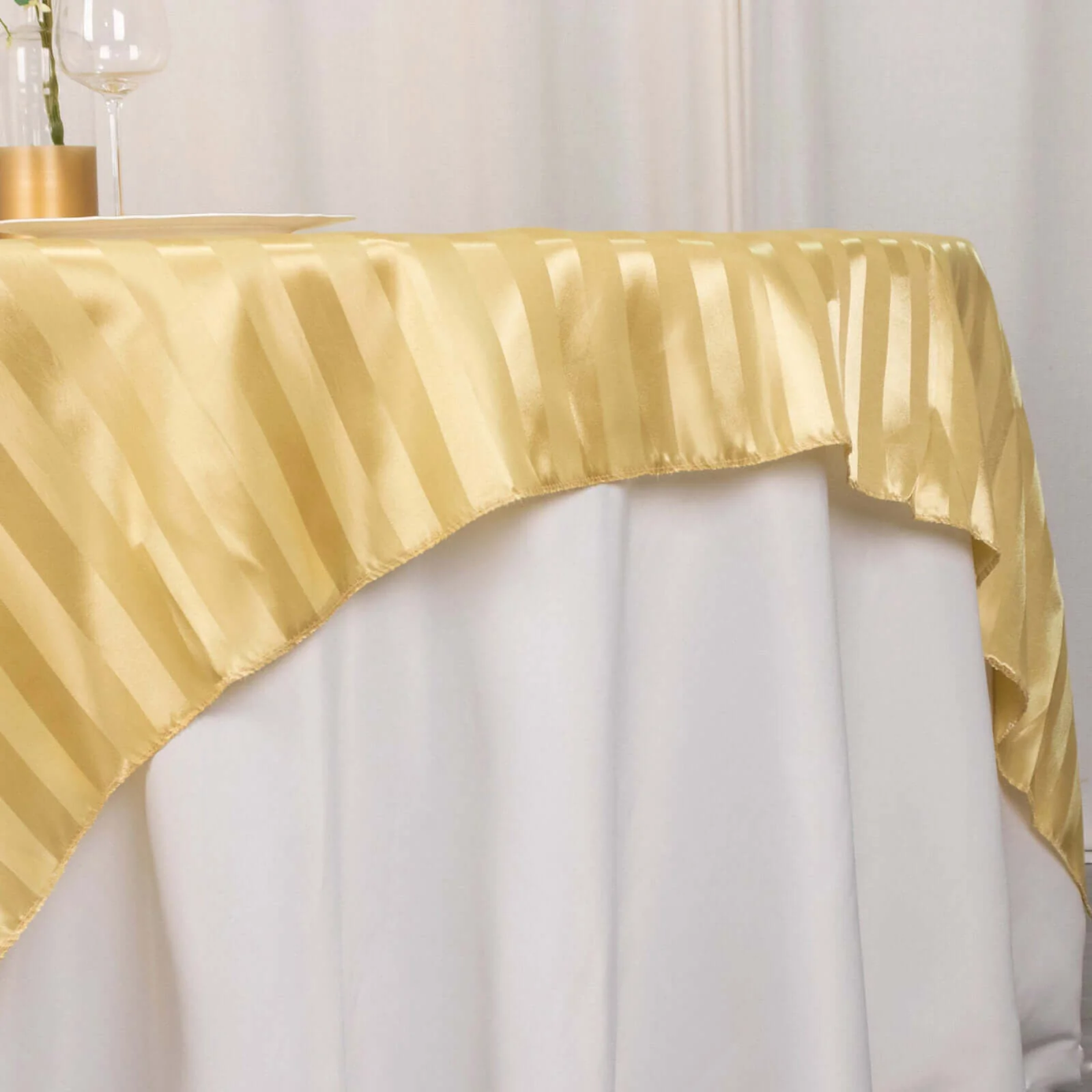 Satin Table Overlay 72"x72" Champagne - Smooth Finish Stripe Table Topper - Image 4