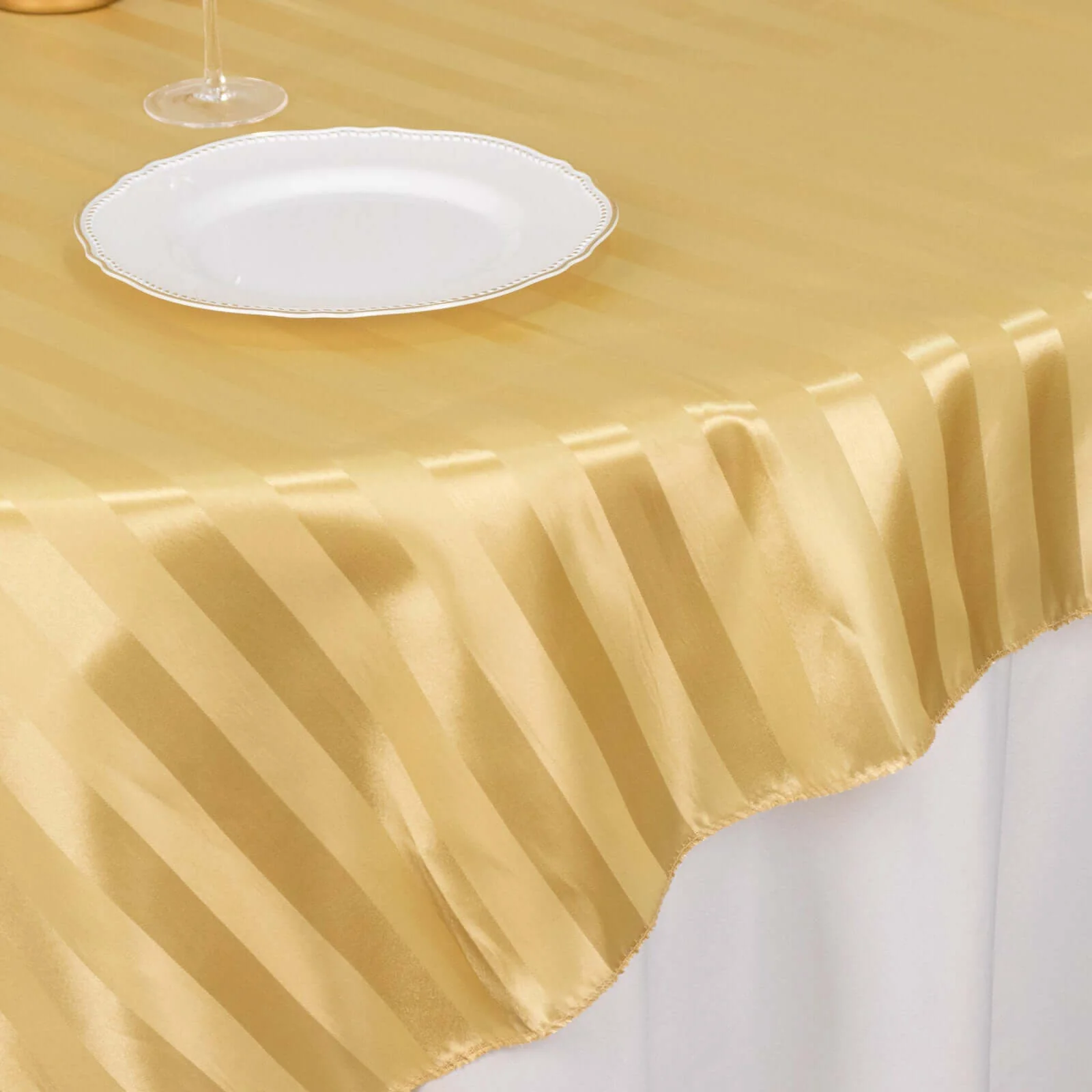 Satin Table Overlay 72"x72" Champagne - Smooth Finish Stripe Table Topper - Image 5