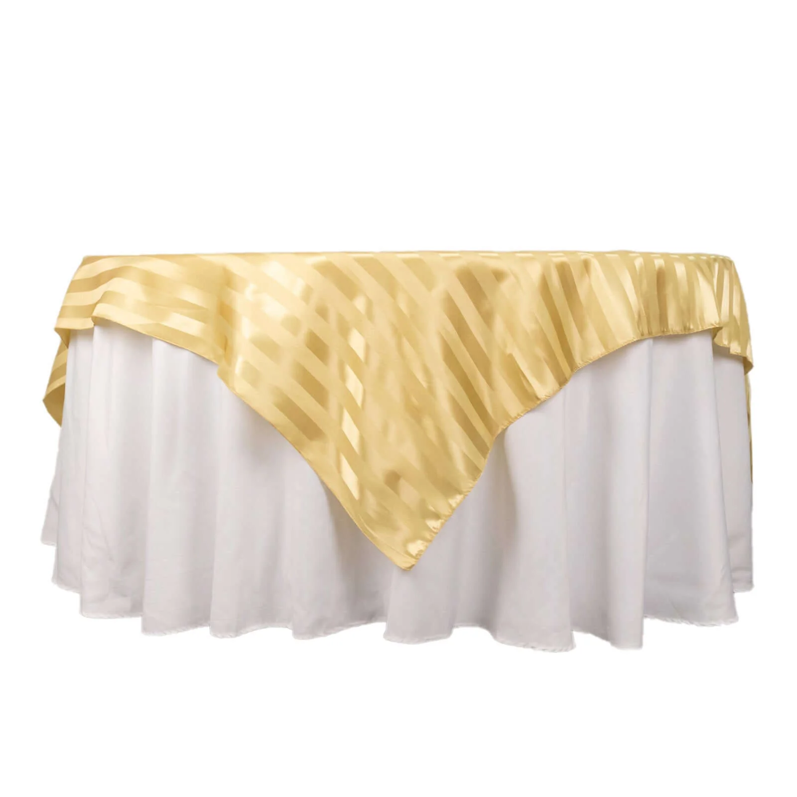 Satin Table Overlay 72"x72" Champagne - Smooth Finish Stripe Table Topper - Image 7