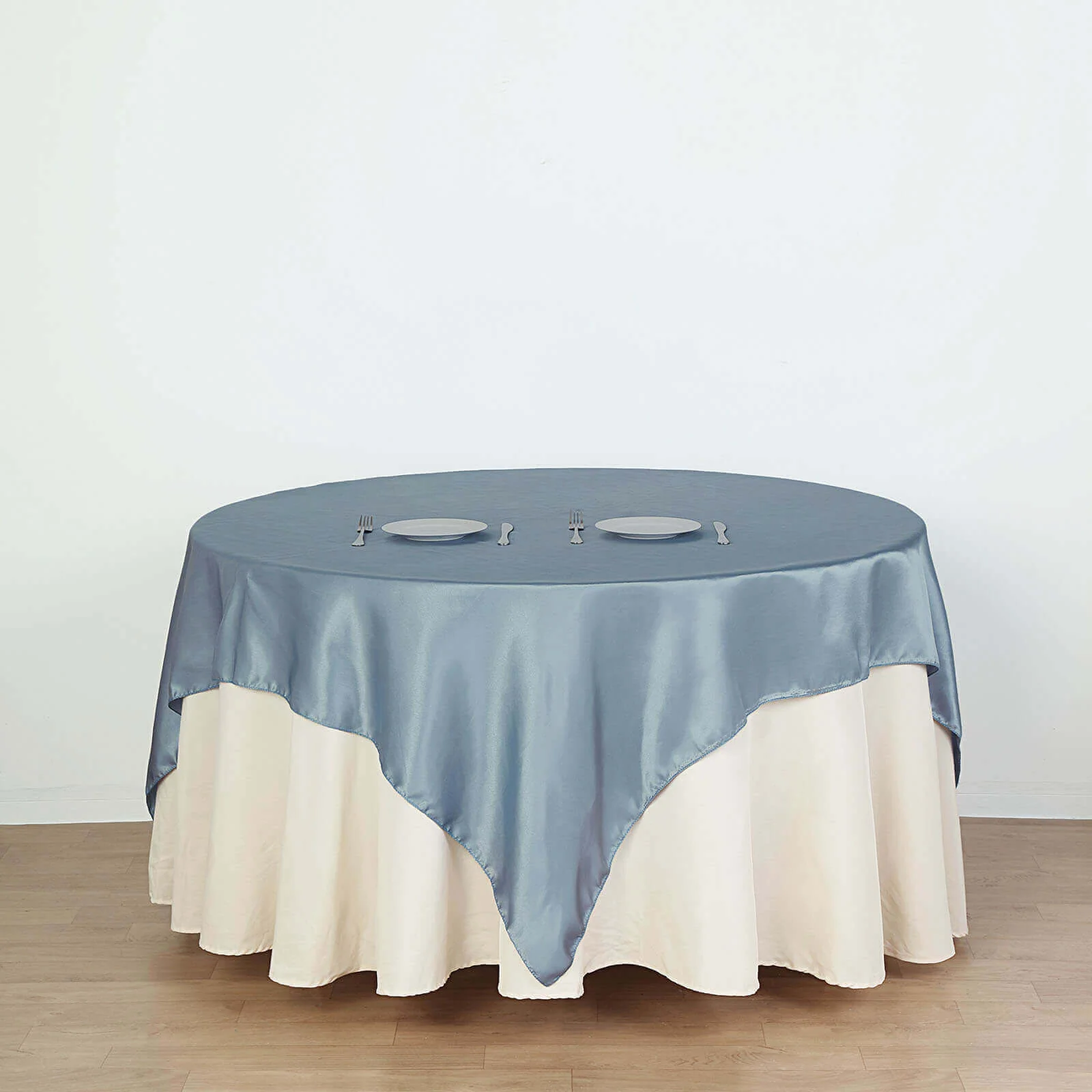 Satin Table Overlay 72"x72" Dusty Blue - Wrinkle Resistant & Smooth Table Topper - Image 2