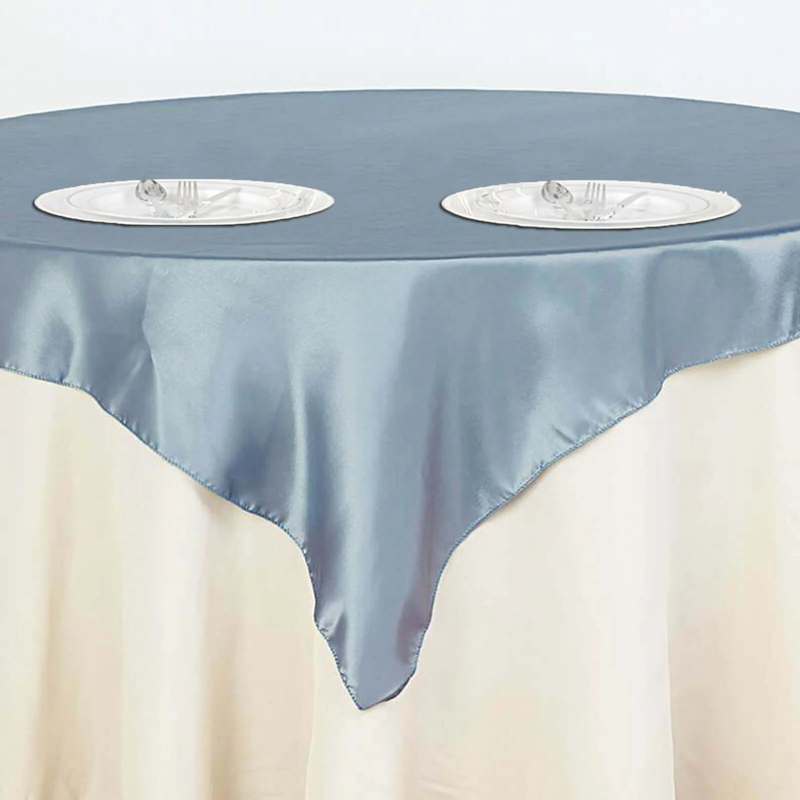 Satin Table Overlay 72"x72" Dusty Blue - Wrinkle Resistant & Smooth Table Topper - Image 7