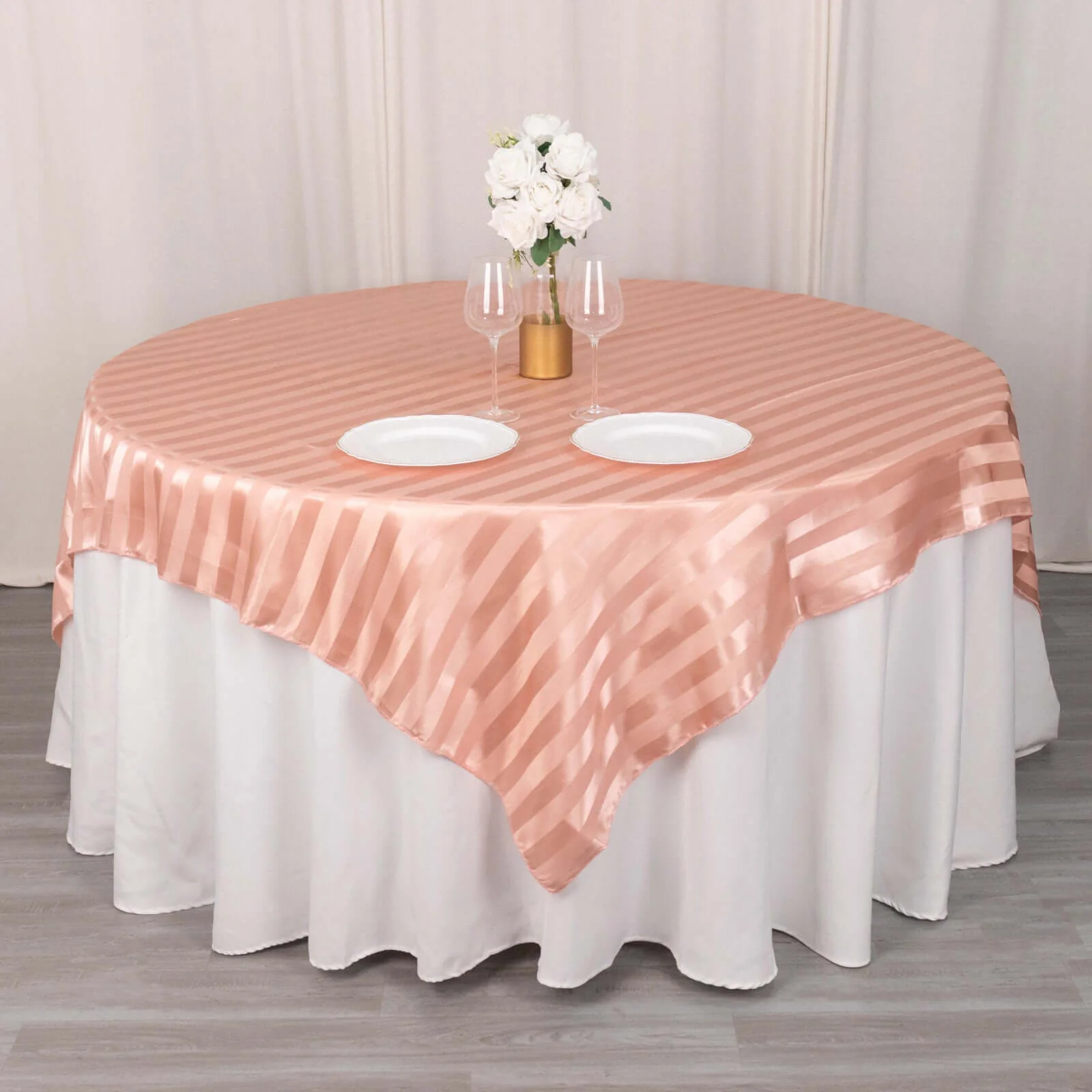 Satin Table Overlay 72"x72" Dusty Rose - Smooth Finish Stripe Table Topper