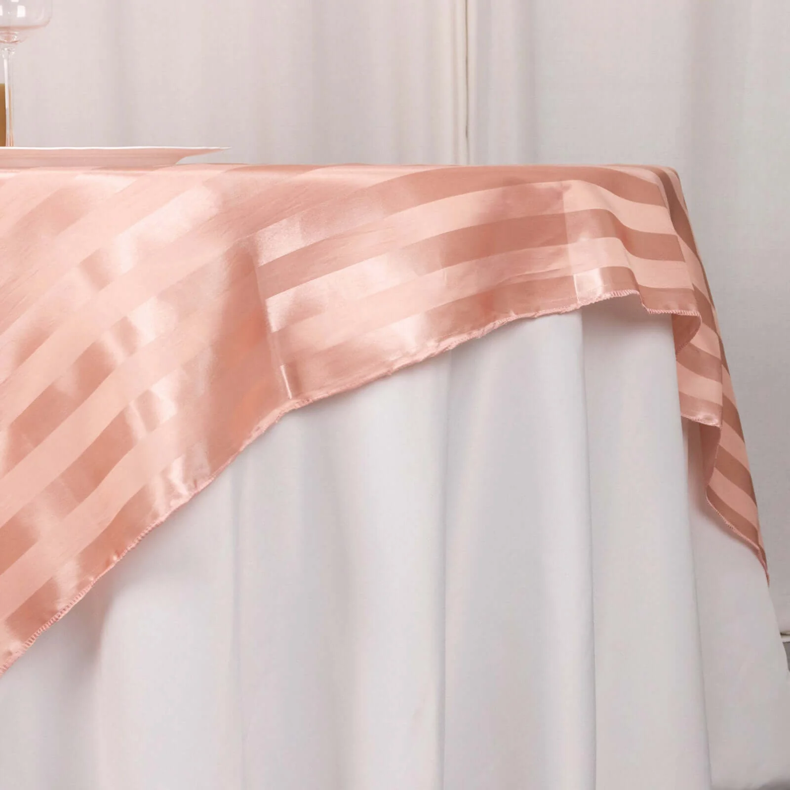 Satin Table Overlay 72"x72" Dusty Rose - Smooth Finish Stripe Table Topper - Image 4
