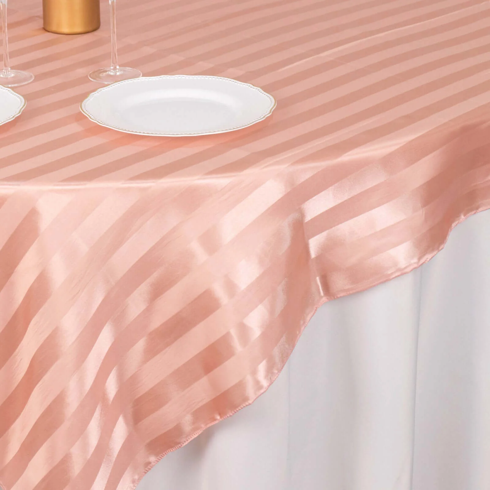 Satin Table Overlay 72"x72" Dusty Rose - Smooth Finish Stripe Table Topper - Image 5