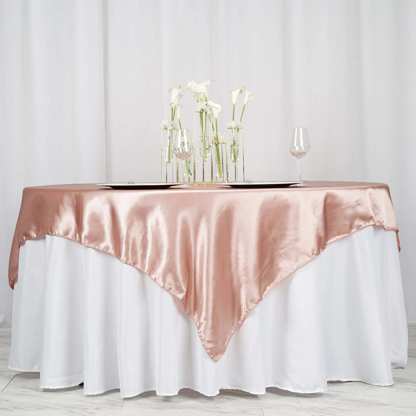 Satin Table Overlay 72"x72" Dusty Rose - Wrinkle Resistant & Smooth Table Topper - Image 2