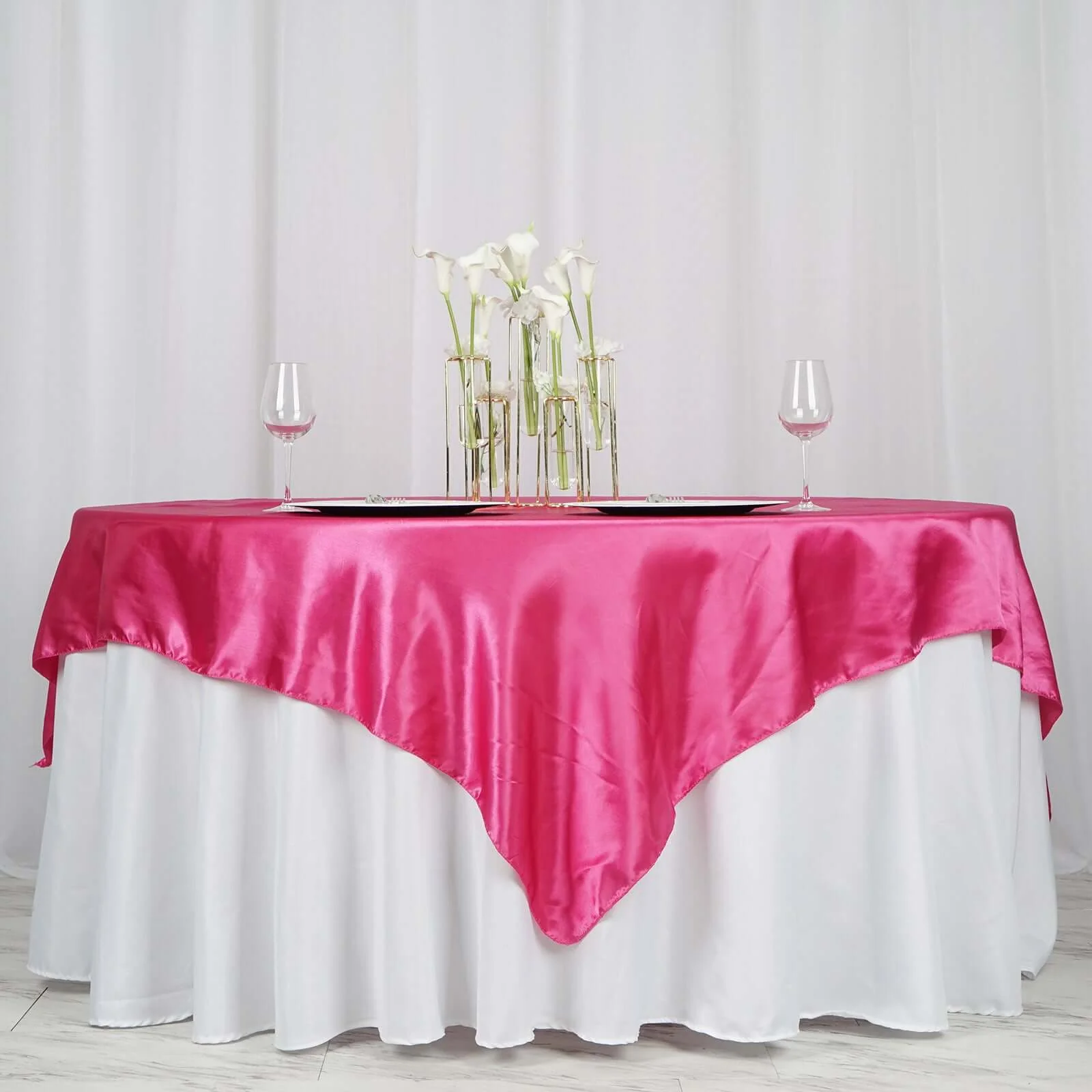 Satin Table Overlay 72"x72" Fuchsia - Wrinkle Resistant & Smooth Table Topper - Image 2