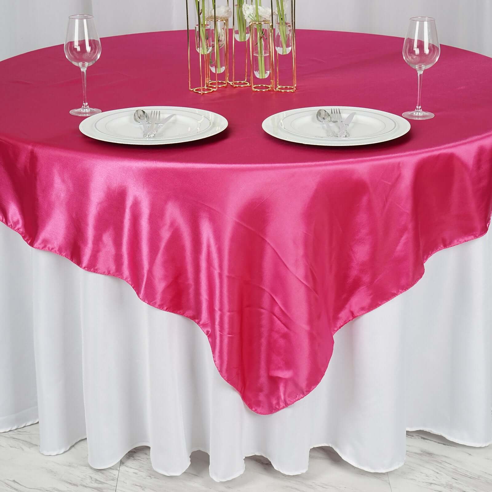 Satin Table Overlay 72"x72" Fuchsia - Wrinkle Resistant & Smooth Table Topper - Image 5