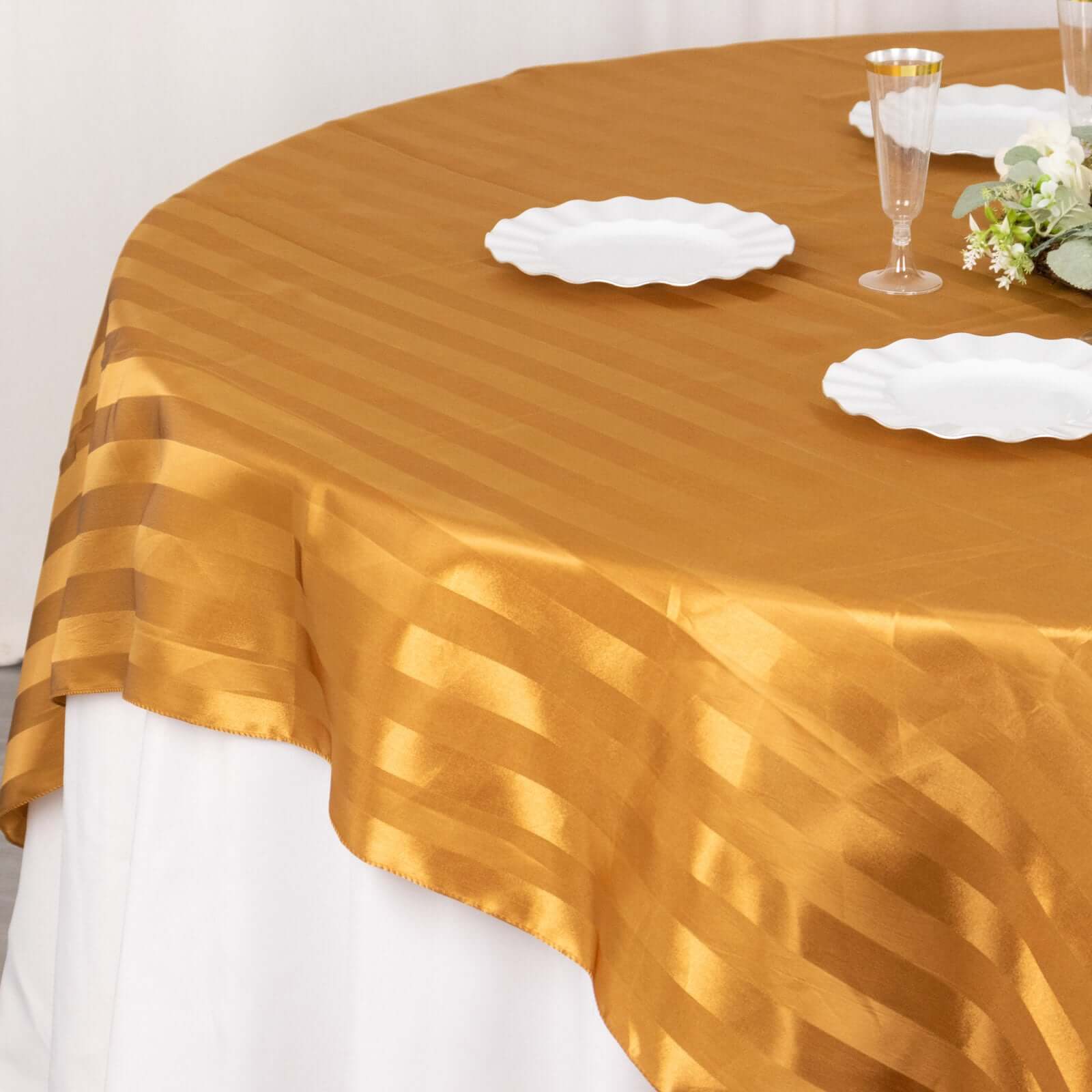 Satin Table Overlay 72"x72" Gold - Smooth Finish Stripe Table Topper - Image 2
