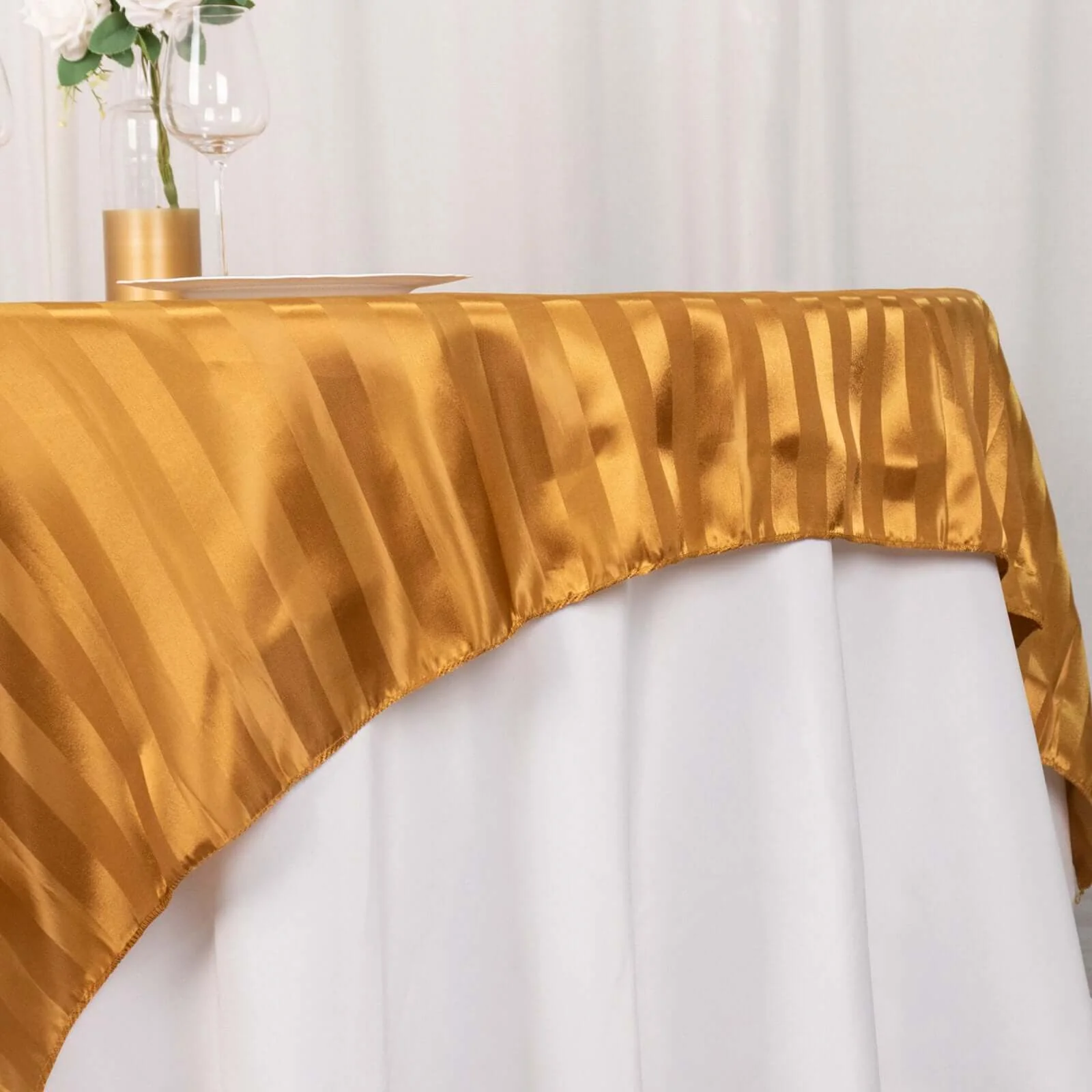 Satin Table Overlay 72"x72" Gold - Smooth Finish Stripe Table Topper - Image 4