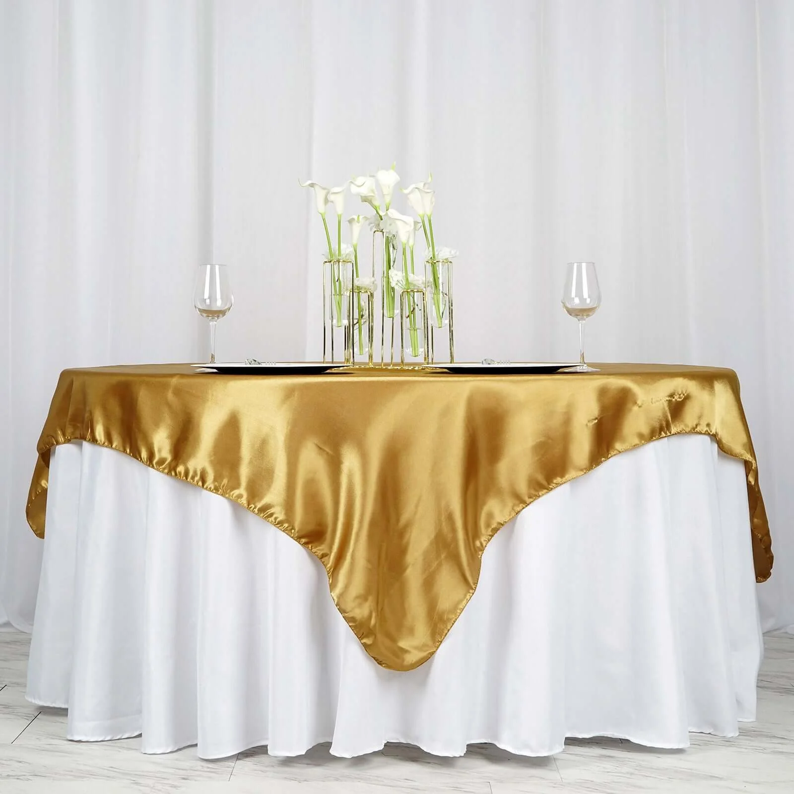 Satin Table Overlay 72"x72" Gold - Wrinkle Resistant and Smooth Table Topper for Luxurious Weddings & Celebrations - Image 5