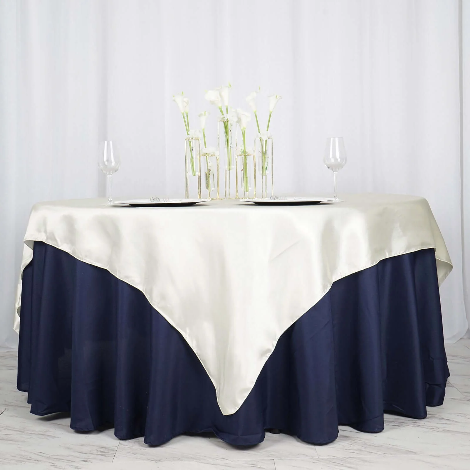 Satin Table Overlay 72"x72" Ivory - Wrinkle Resistant & Smooth Table Topper - Image 2