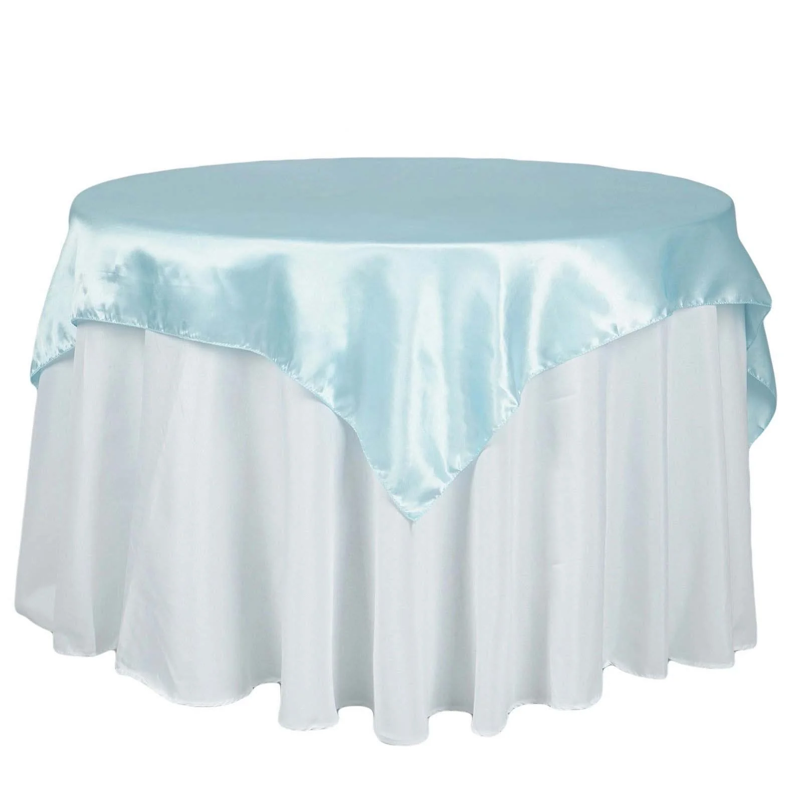 Satin Table Overlay 72"x72" Light Blue - Wrinkle Resistant & Smooth Table Topper - Image 7