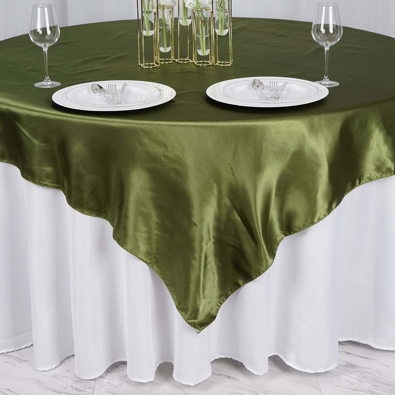 Satin Table Overlay 72"x72" Olive Green - Wrinkle Resistant & Smooth Table Topper - Image 5