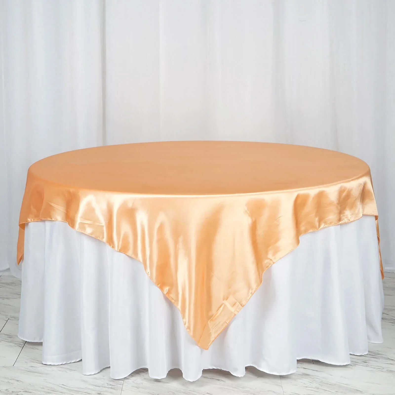 Satin Table Overlay 72"x72" Peach - Wrinkle Resistant & Smooth Table Topper