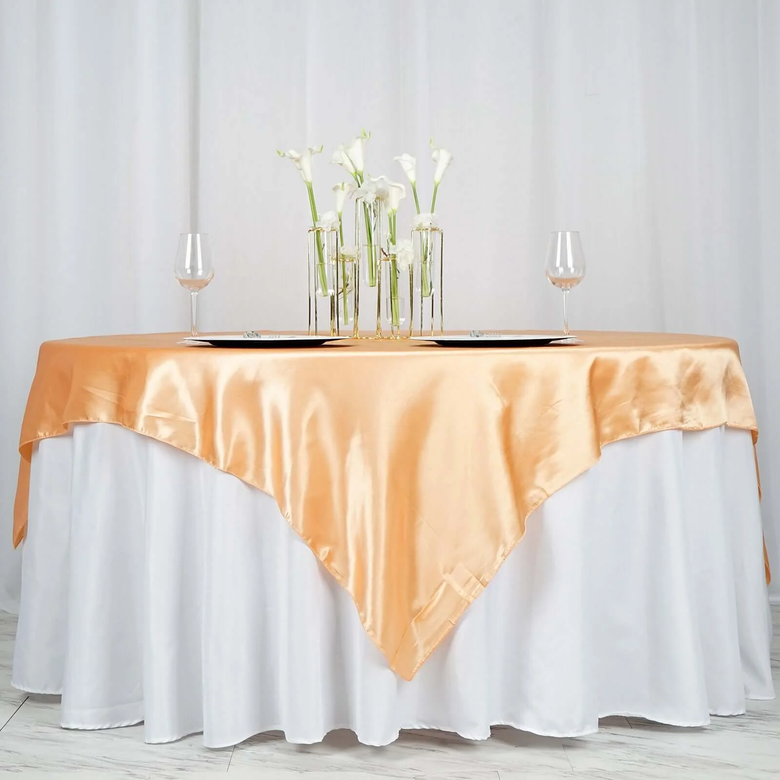 Satin Table Overlay 72"x72" Peach - Wrinkle Resistant & Smooth Table Topper - Image 2