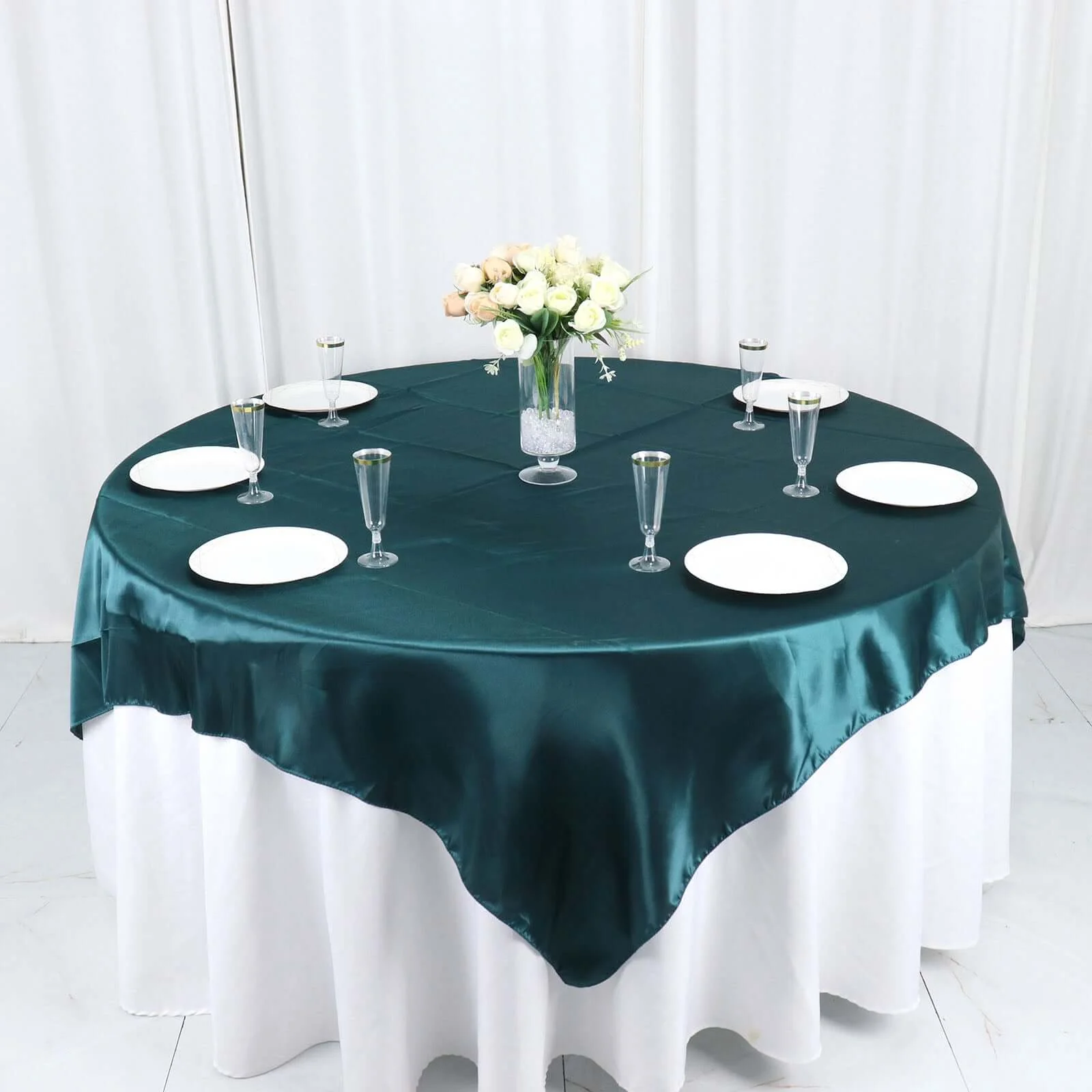 Satin Table Overlay 72"x72" Peacock Teal - Wrinkle Resistant & Smooth Table Topper - Image 5