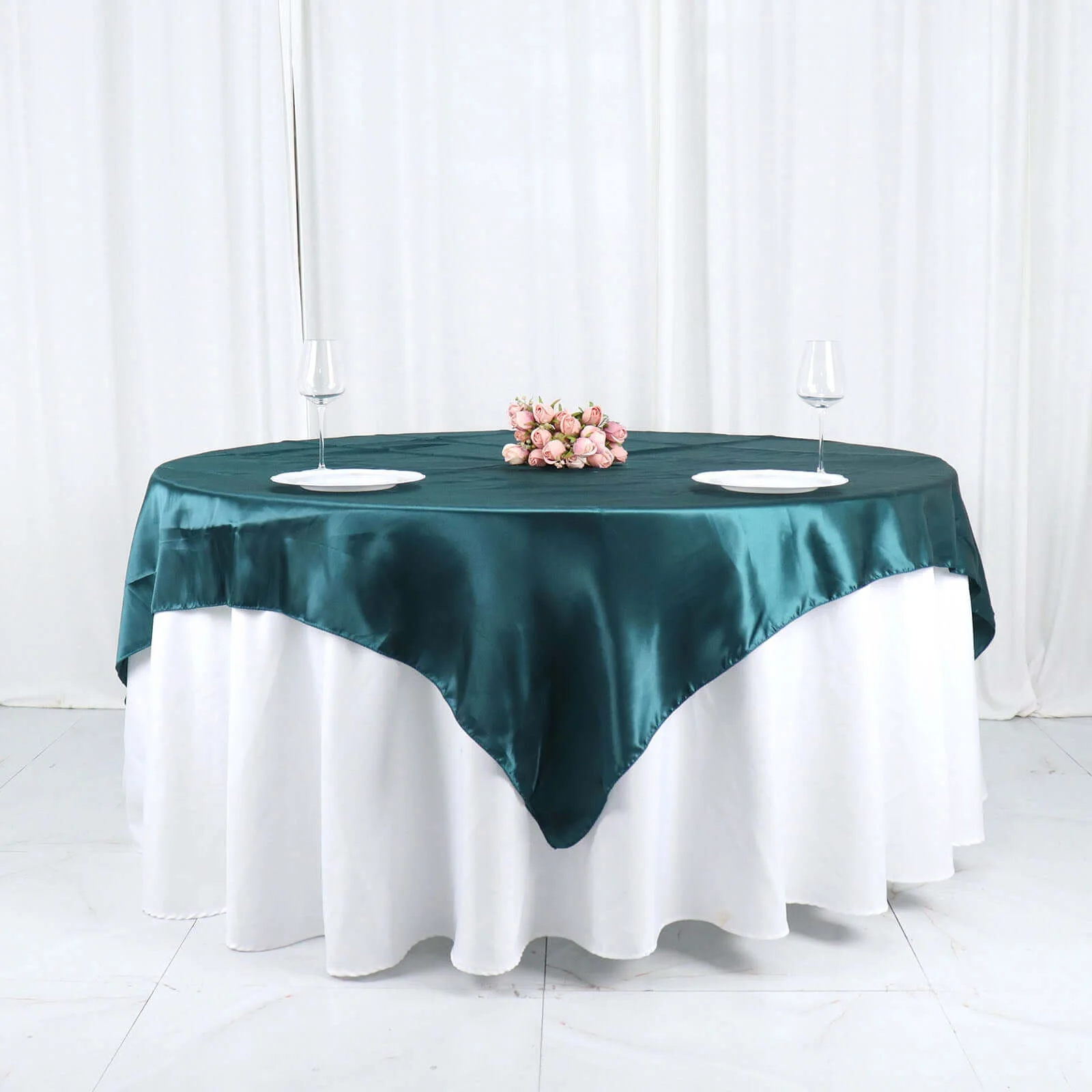 Satin Table Overlay 72"x72" Peacock Teal - Wrinkle Resistant & Smooth Table Topper - Image 6