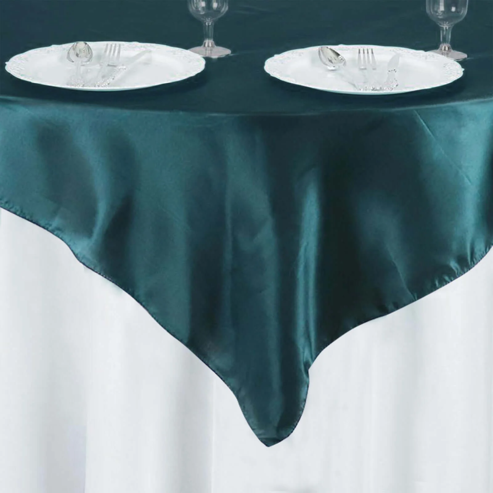 Satin Table Overlay 72"x72" Peacock Teal - Wrinkle Resistant & Smooth Table Topper - Image 8