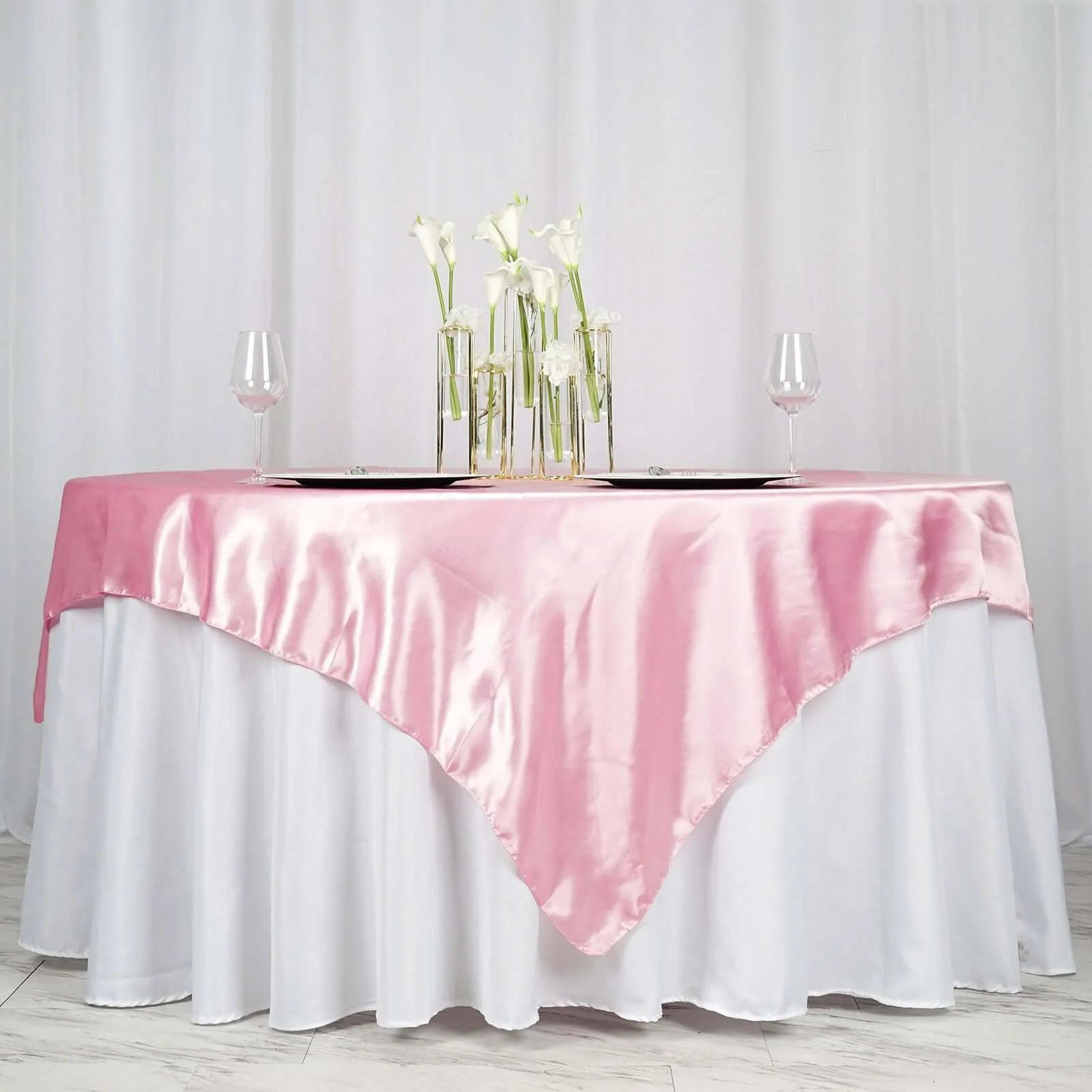 Satin Table Overlay 72"x72" Pink - Wrinkle Resistant & Smooth Table Topper - Image 6