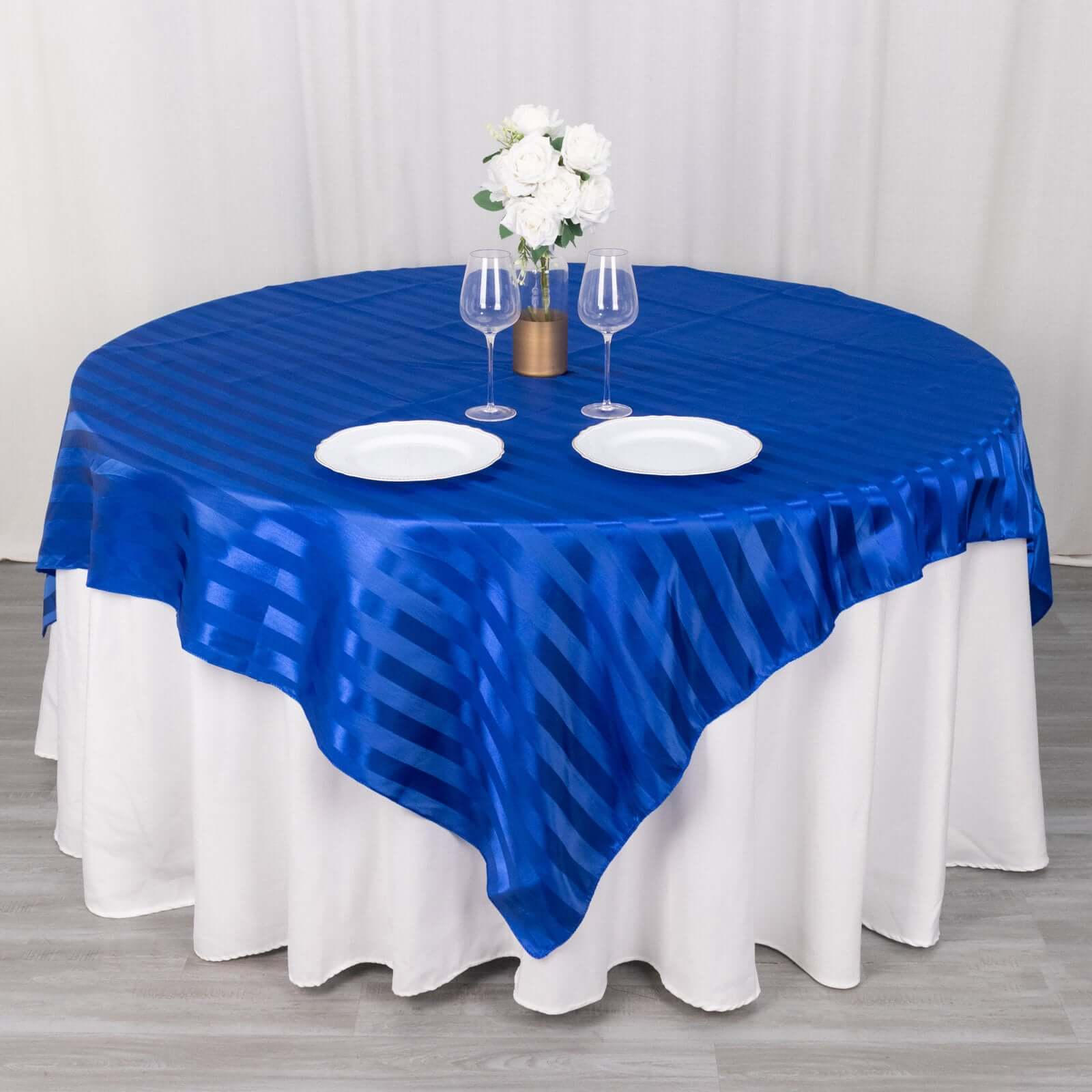 Satin Table Overlay 72"x72" Royal Blue - Smooth Finish Stripe Table Topper
