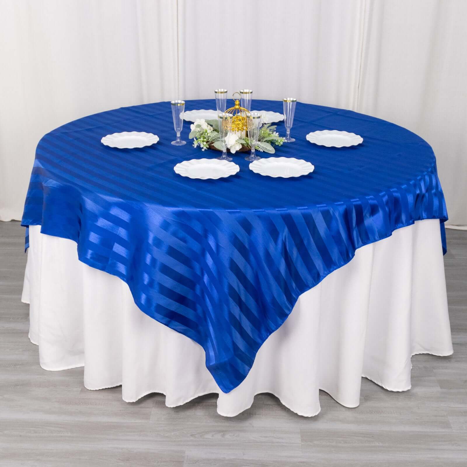 Satin Table Overlay 72"x72" Royal Blue - Smooth Finish Stripe Table Topper - Image 3