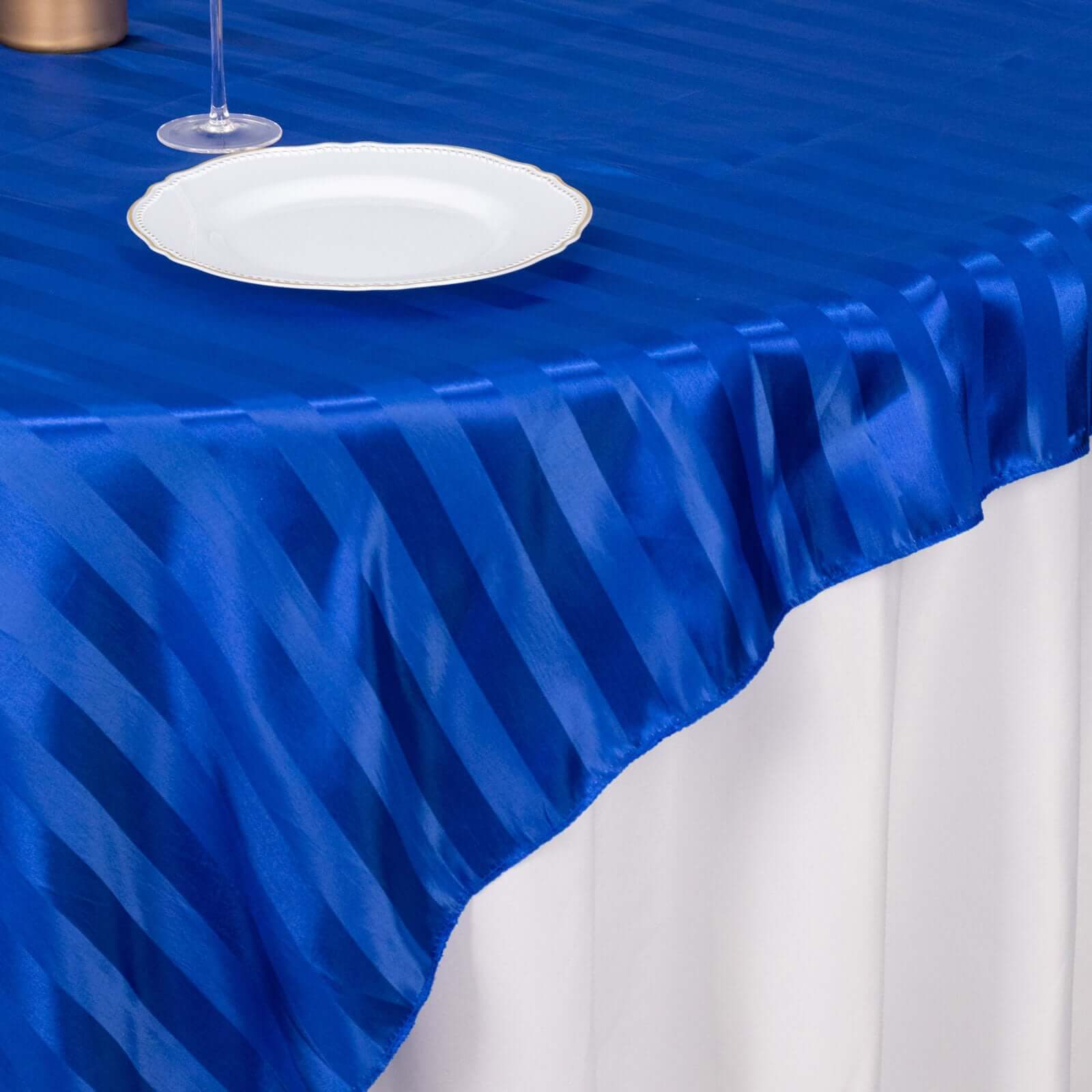 Satin Table Overlay 72"x72" Royal Blue - Smooth Finish Stripe Table Topper - Image 4